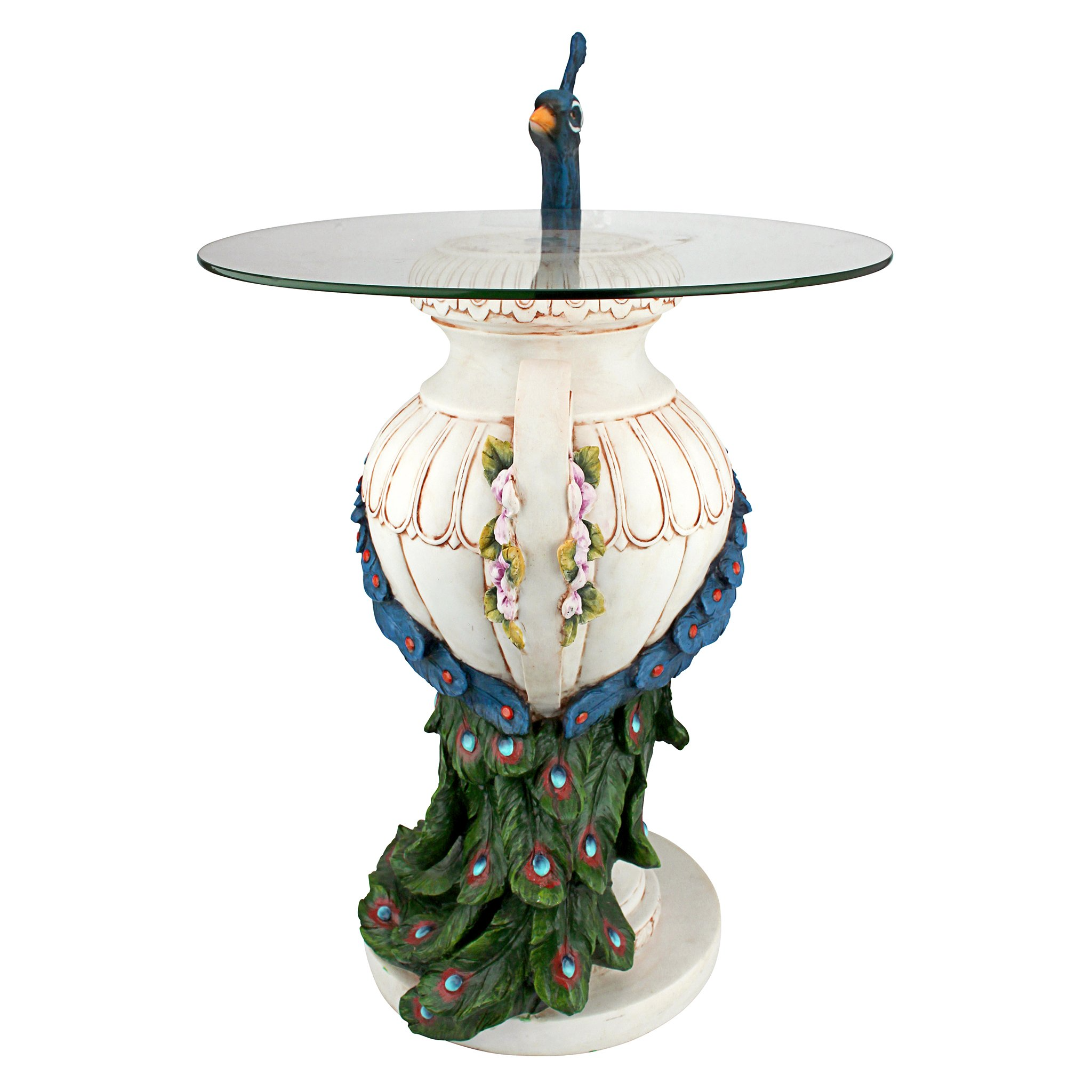 Staverden Castle Peacock Glass Topped Side Table