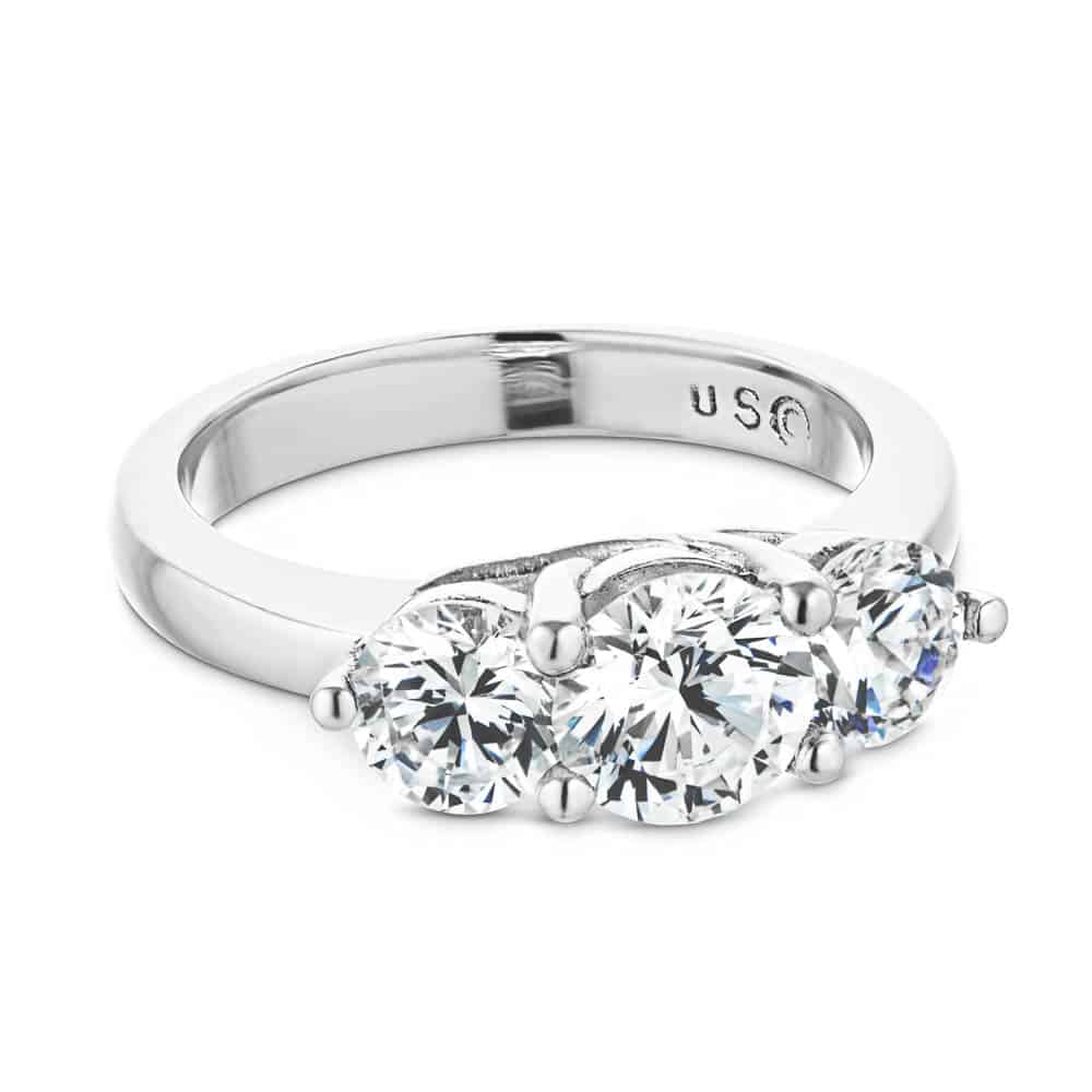 Alexis Round Lab Grown Diamond Trellis Three Stone Engagement Ring