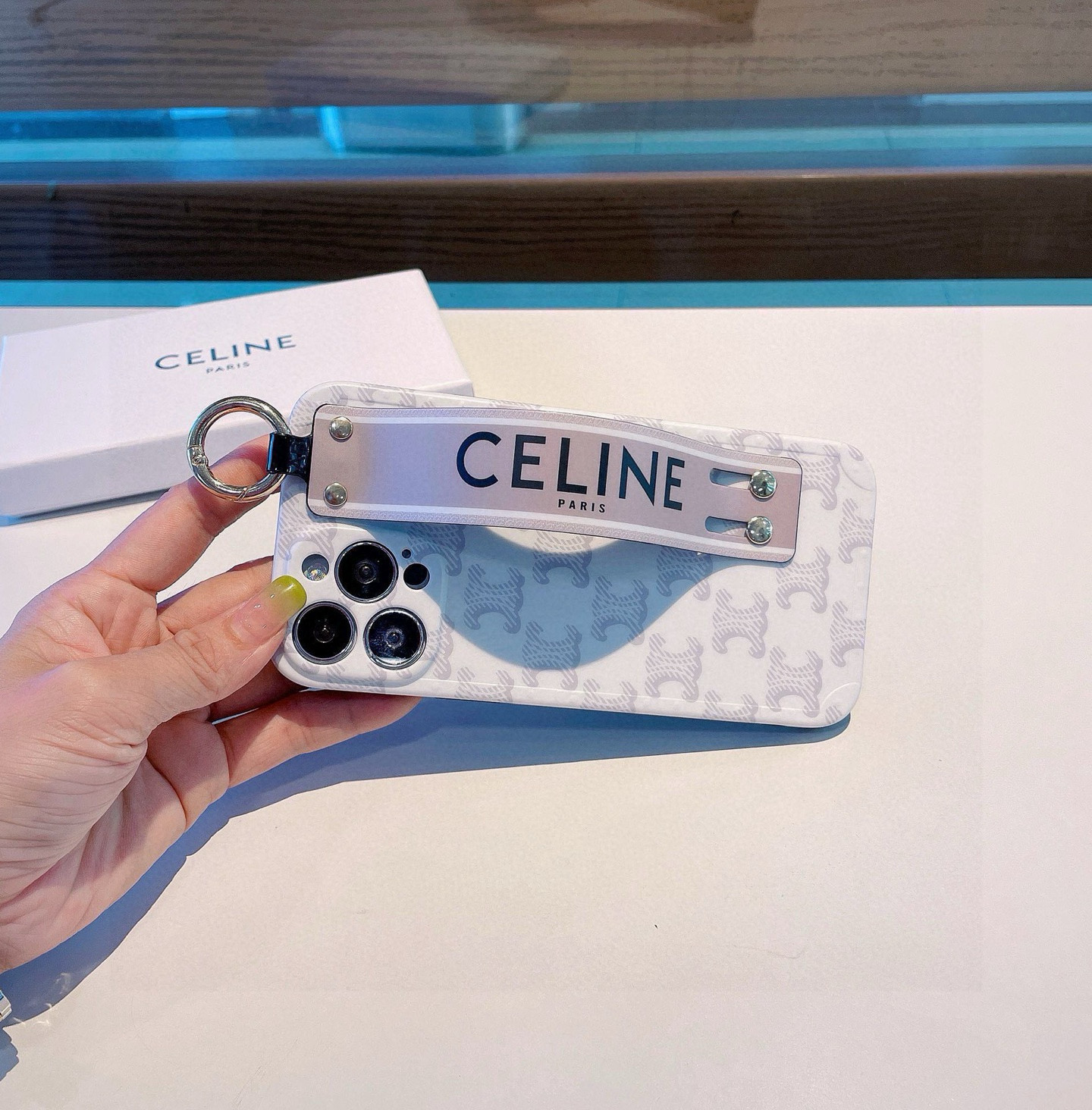Celine Triomphe Monogram Wrist Strap Luxury Phone Case