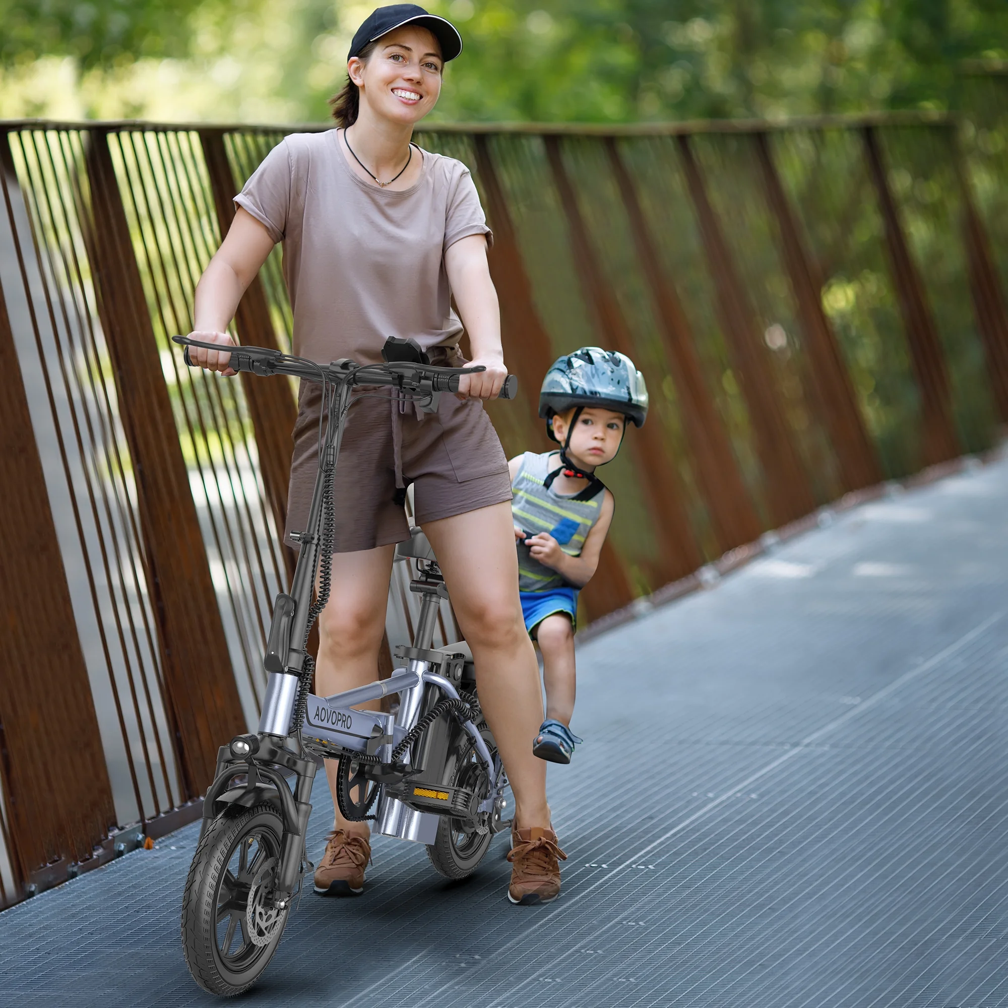 AOVOPRO EB60 14in Folding Electric Bike, 500W, Two Seats