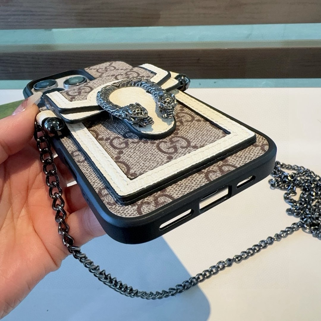 Gucci Dionysus Snake Head Leather Phone Case with Card Slot & Crossbody Strap