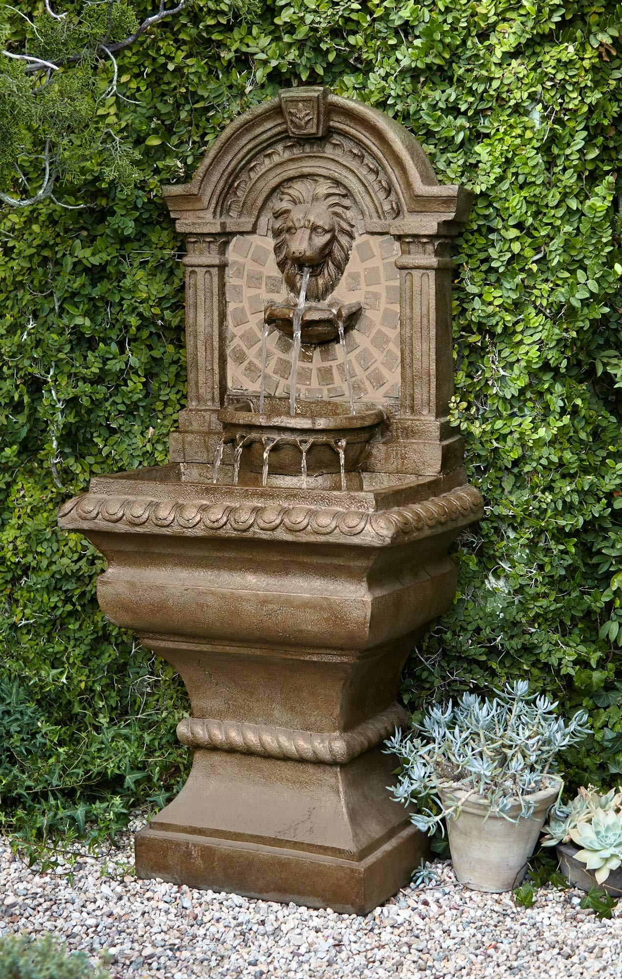 Royal Lions Head Mediterranean 3 Tiered Wall Water Fountain 51"