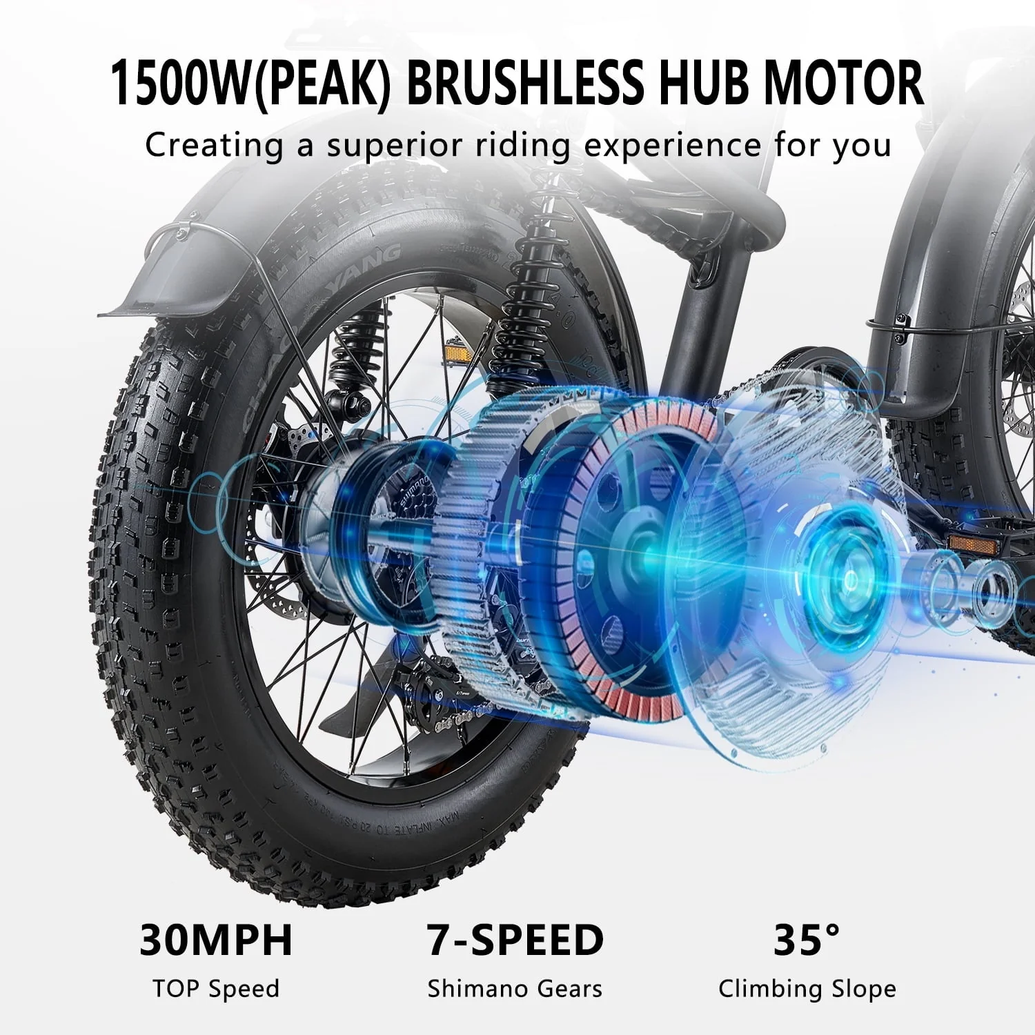 Riding'times Z8 20in Fat Tire Electric Bike, 1500W, 16Ah