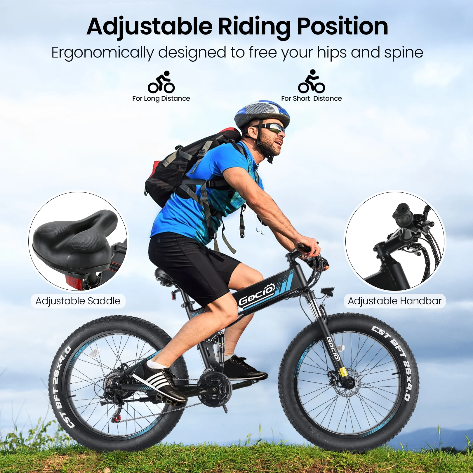 Gocio 26in Folding Fat Tire Electric Bike, 750W Peak, 48V 10.4Ah