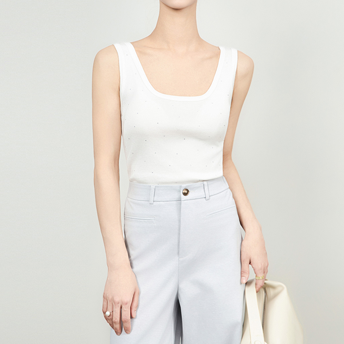 Woman Beading Rhinestones Tank Tops White Black Summer Sleeveless Corset T-shirt