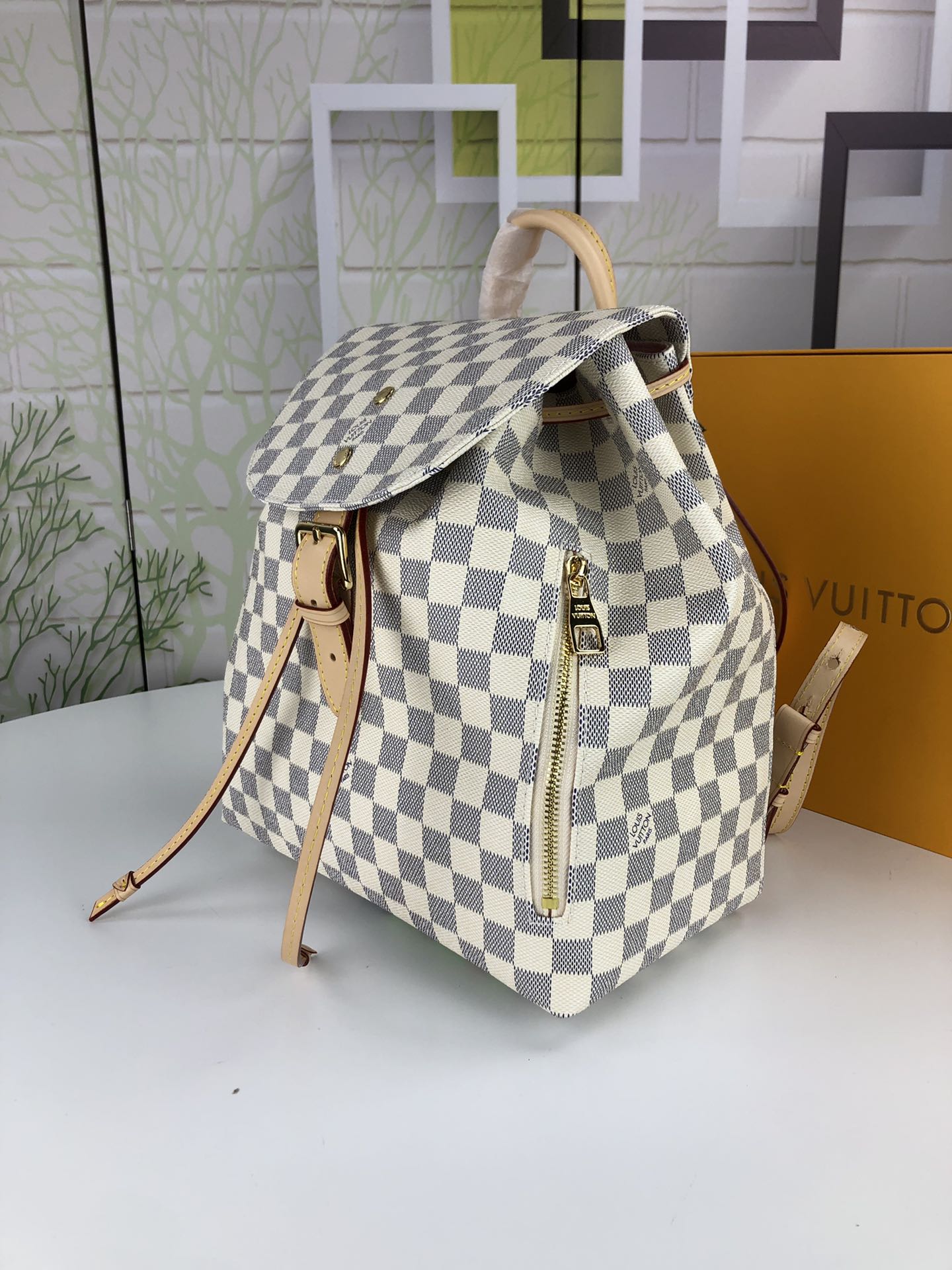 LV Sperone Damier Aur White Pattern Backpack