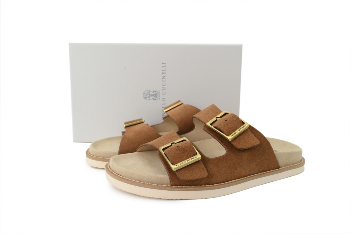 Brunello Cucinelli Suede Slide Sandals Brown
