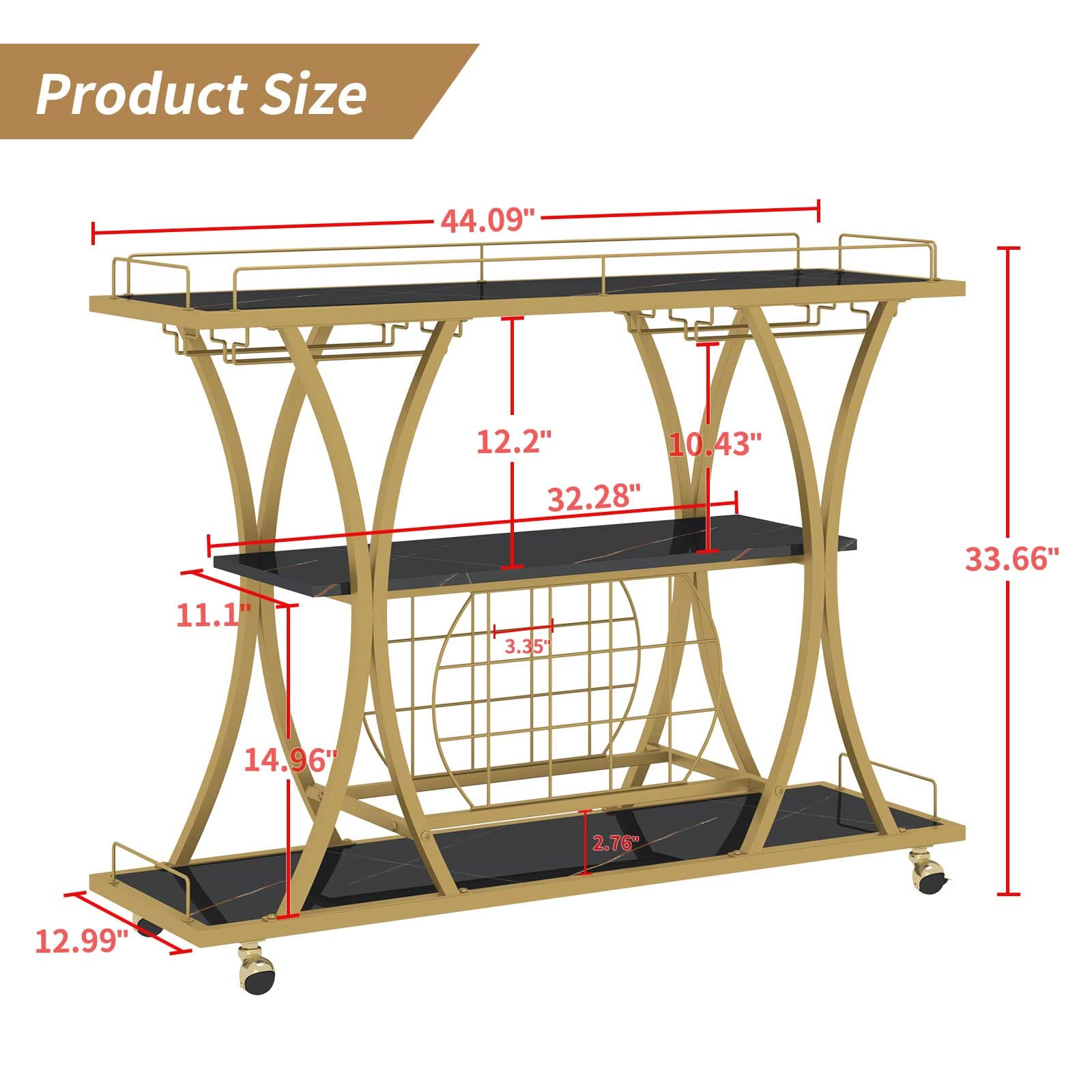 Bar Serving Cart with Glass Holder and Wine Rack