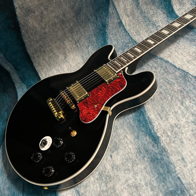 Electric Guitar Black Color Semi Hollow Body Rosewood Fretboard Golden Hardware