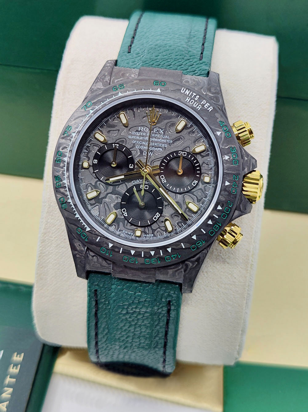 【Super Clone】Rolex Daytona DIW Carbon Emerald Green Super Clone Swiss Replica Watch | Custom Made Limited Edition | 4130 Swiss Movement
