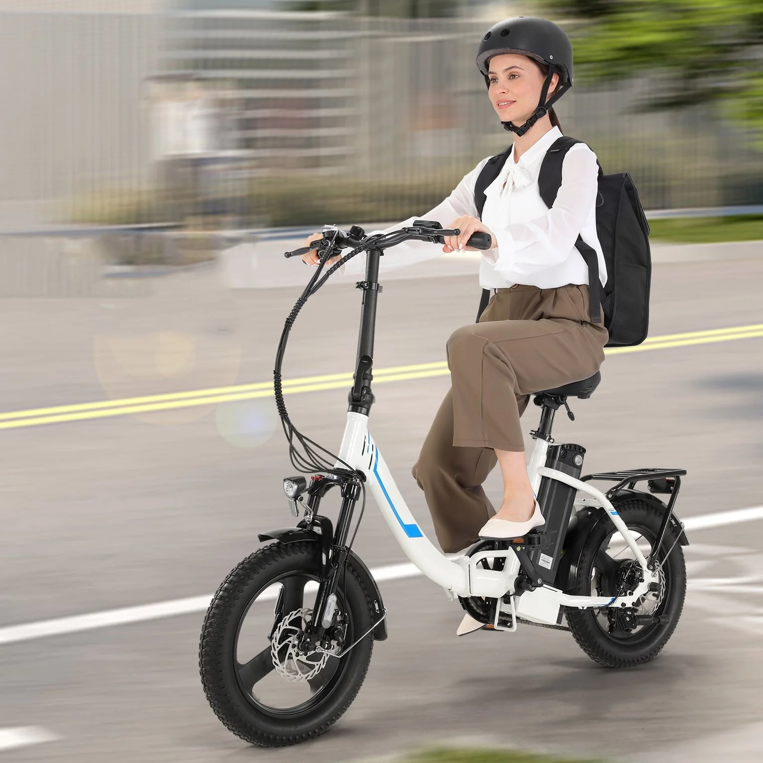 Elifine 16in Folding Fat Tire Electric Bike, 350W, 48V 7.8Ah