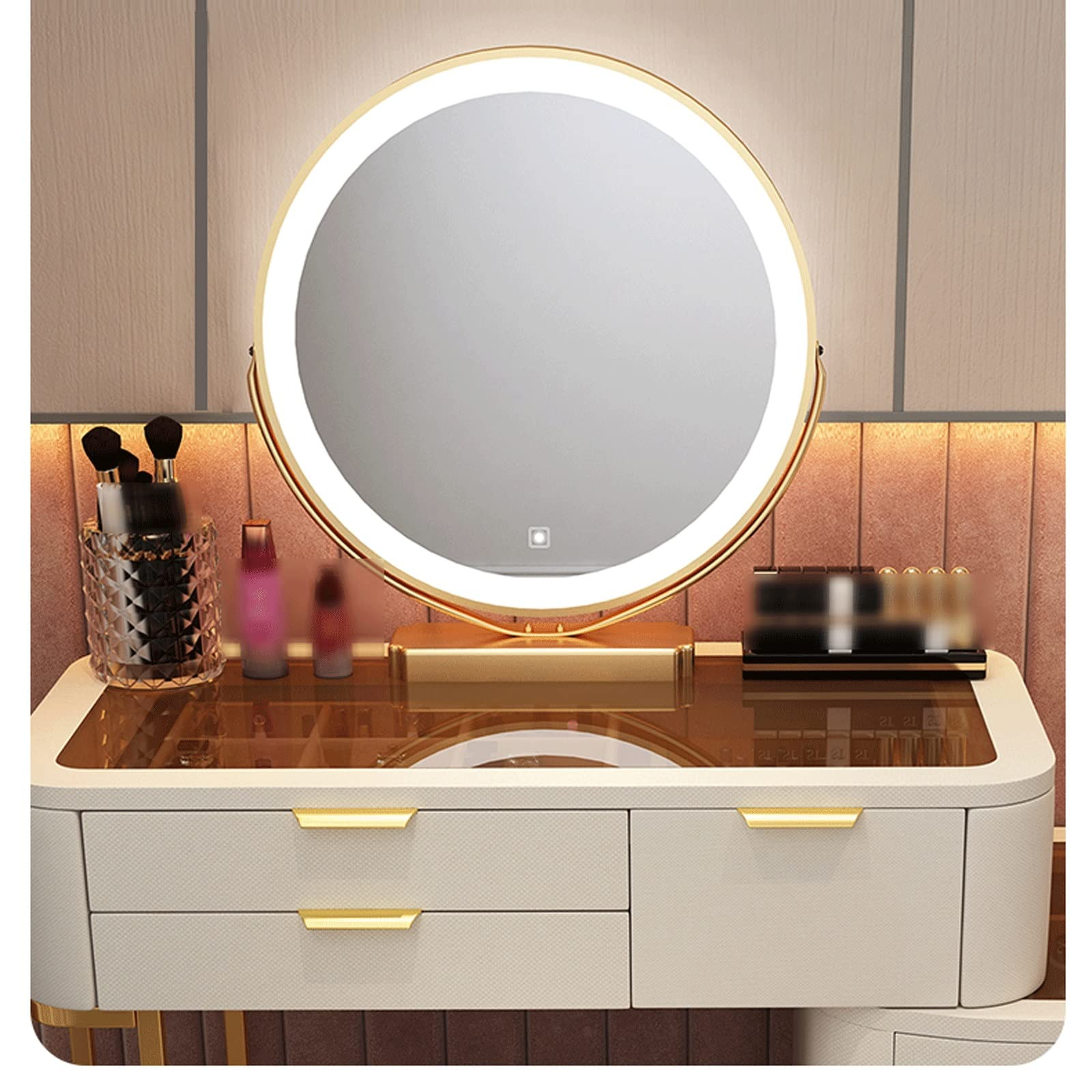 Vanity Desk with Mirror & Lights Glass Dressing Table