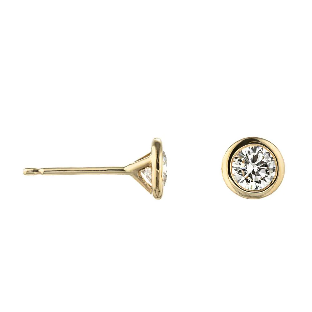 Round Lab Grown Diamond Petite Three Prong Martini Bezel Stud Earrings