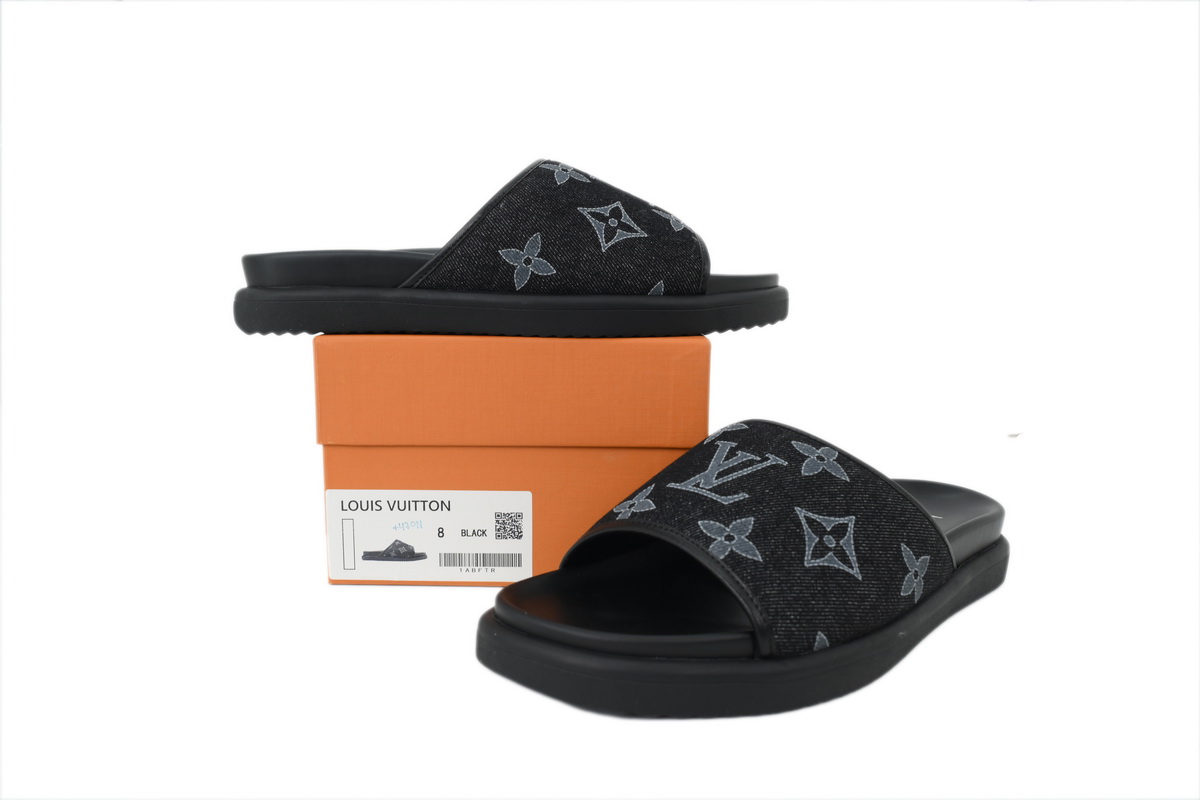 LOUIS VUITTON Slippers Black Denim Fabric