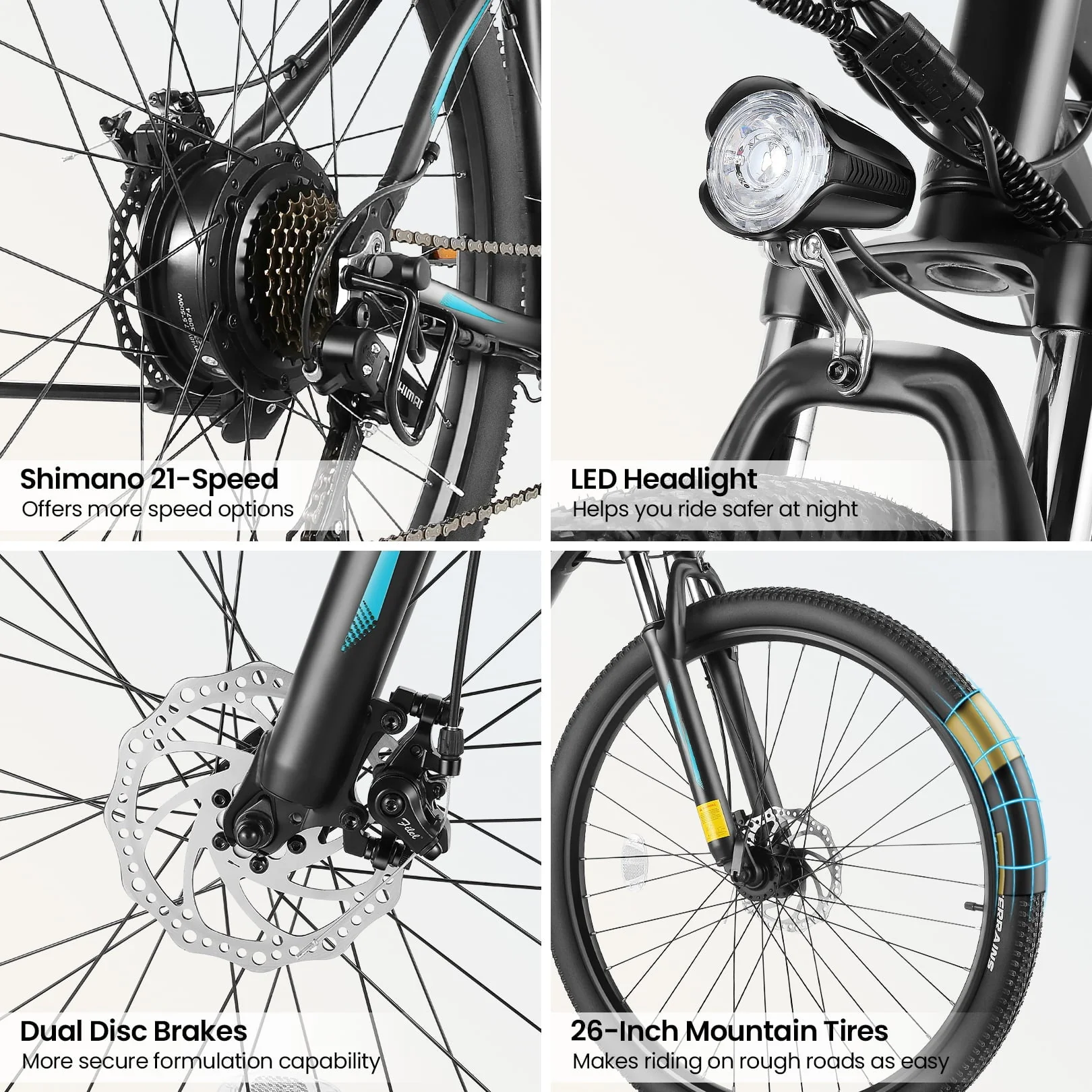 Funcid 26in Electric Mountain Bike, 350W, Blue