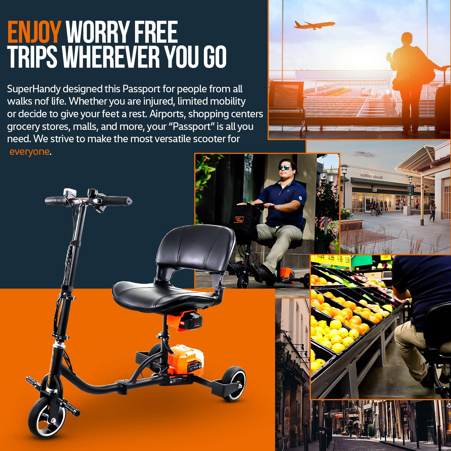 SuperHandy 3 Wheel Folding Mobility Scooter - Electric Powered