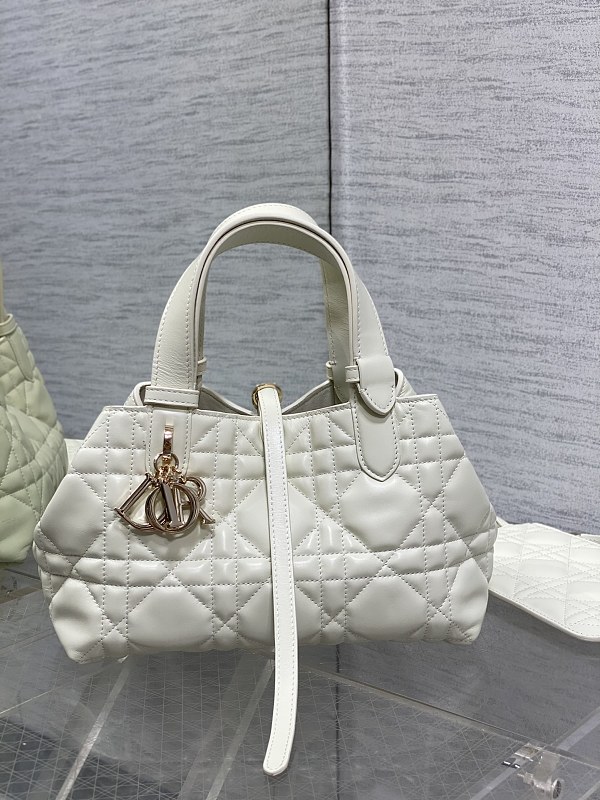 Dior Toujours Tote Bag Small White Cannage