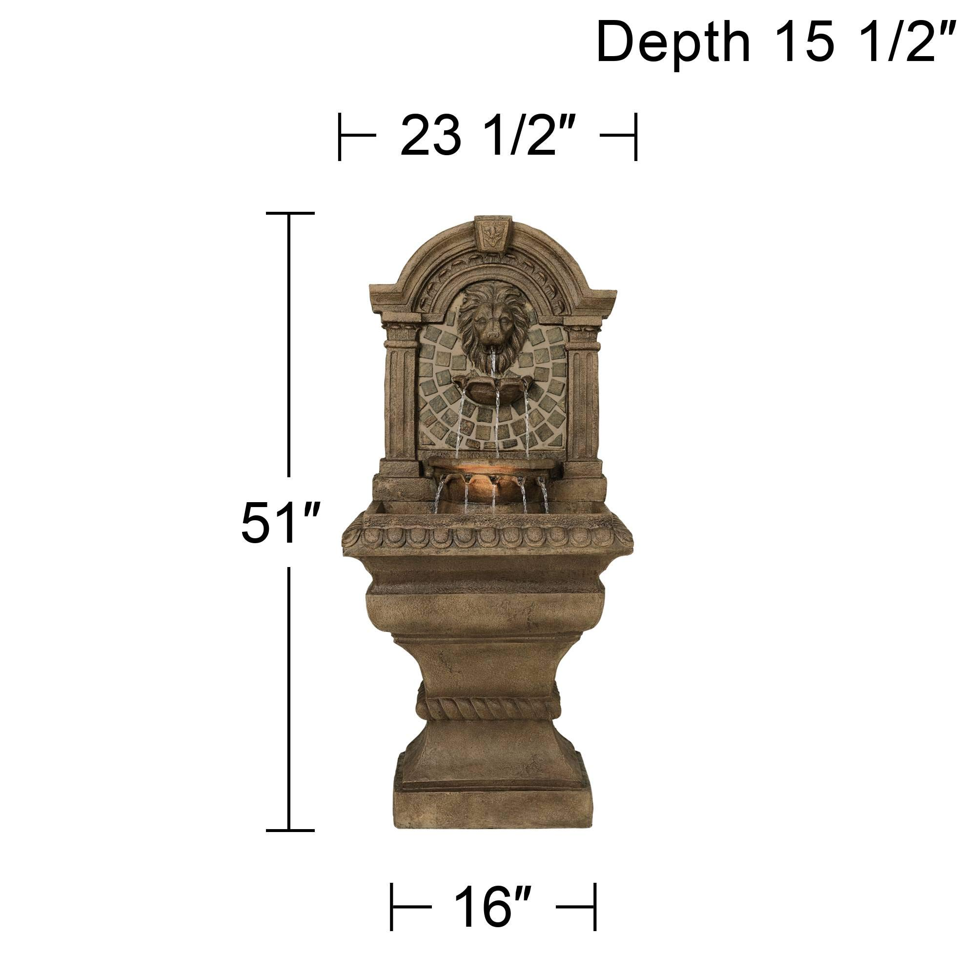 Royal Lions Head Mediterranean 3 Tiered Wall Water Fountain 51
