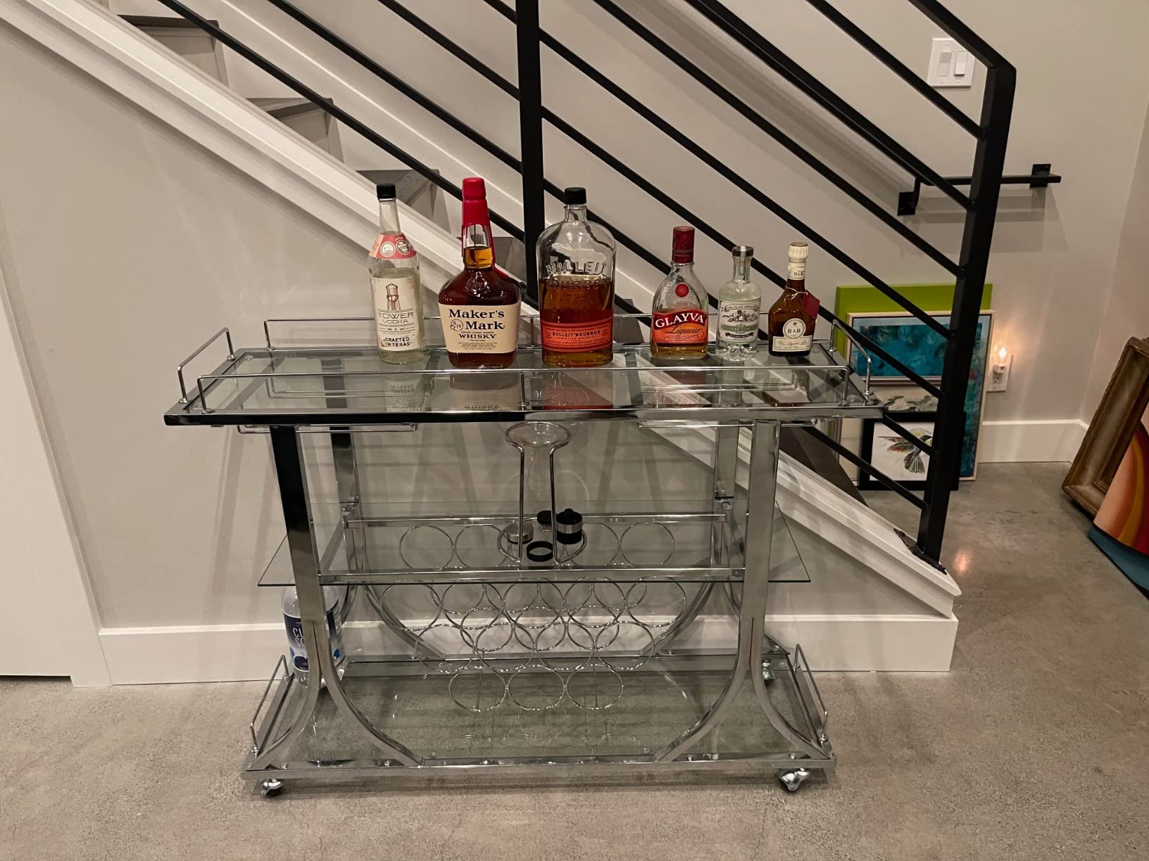 Bar Serving Cart with Glass Holder and Wine Rack