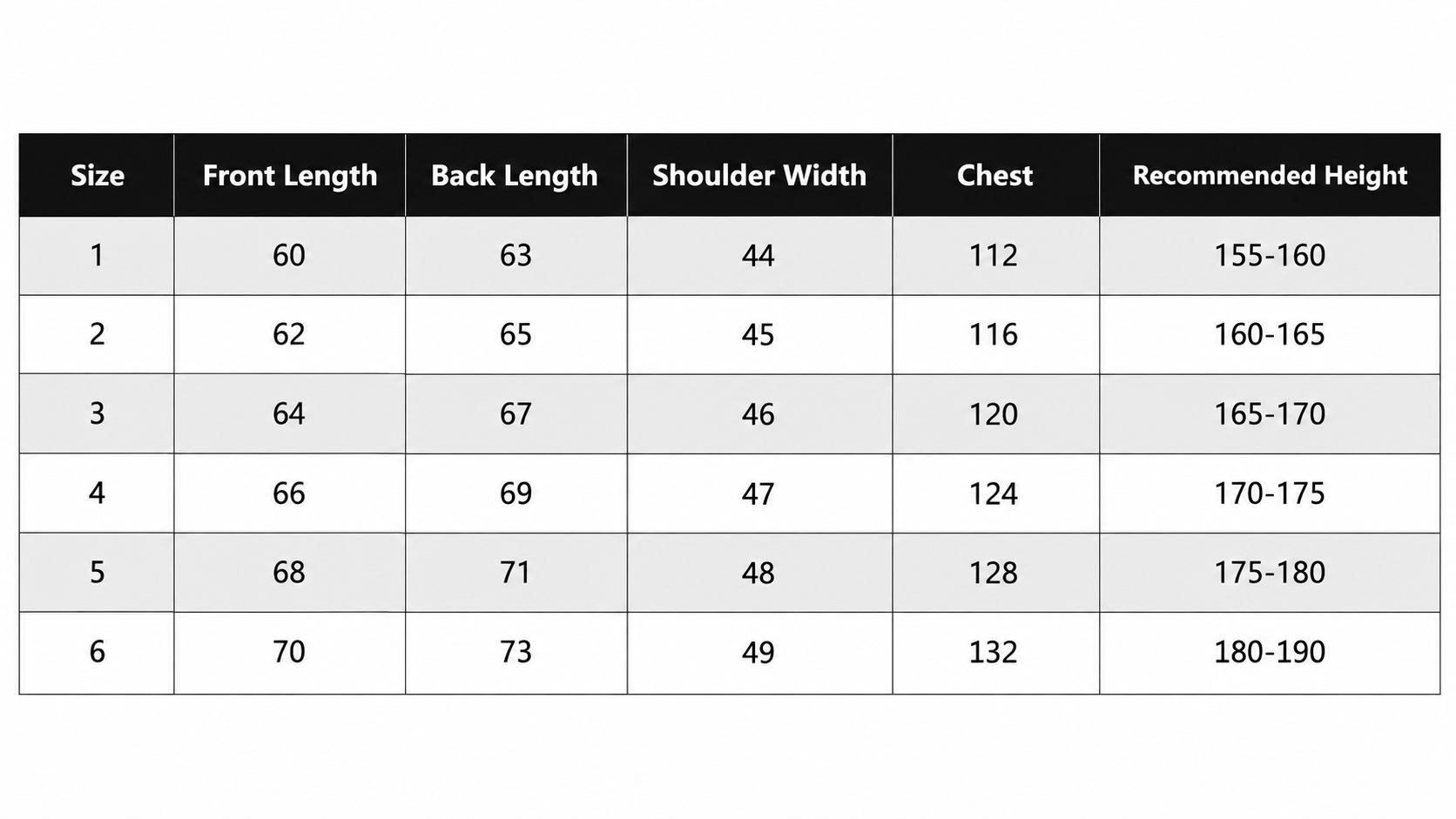 Puffer Vest Size Chart