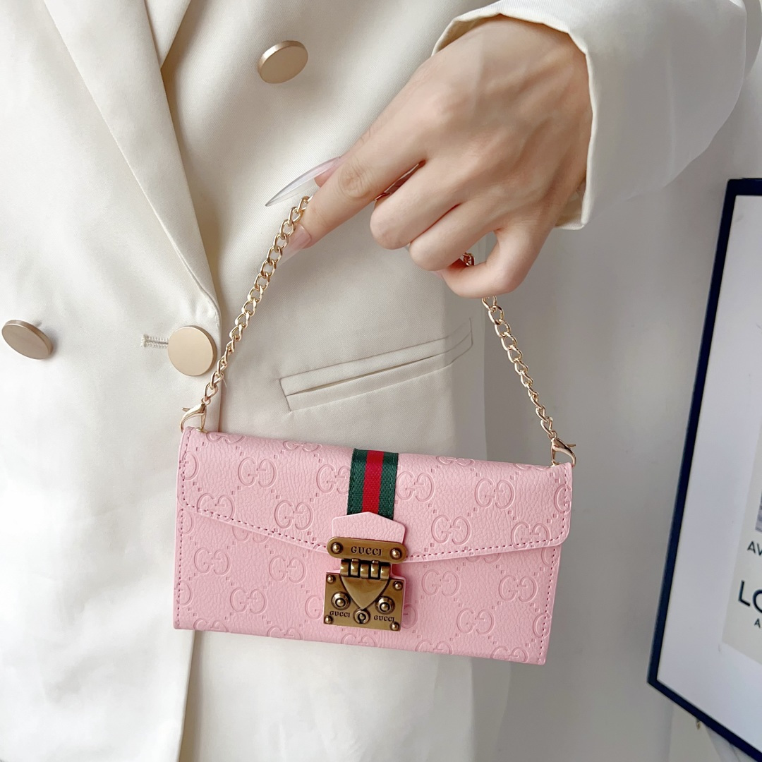 Gucci GG Monogram Embossed Envelope Crossbody Wallet Phone Bag