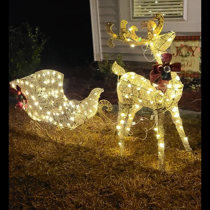 Reindeer Pulling Sleigh Lighted Display