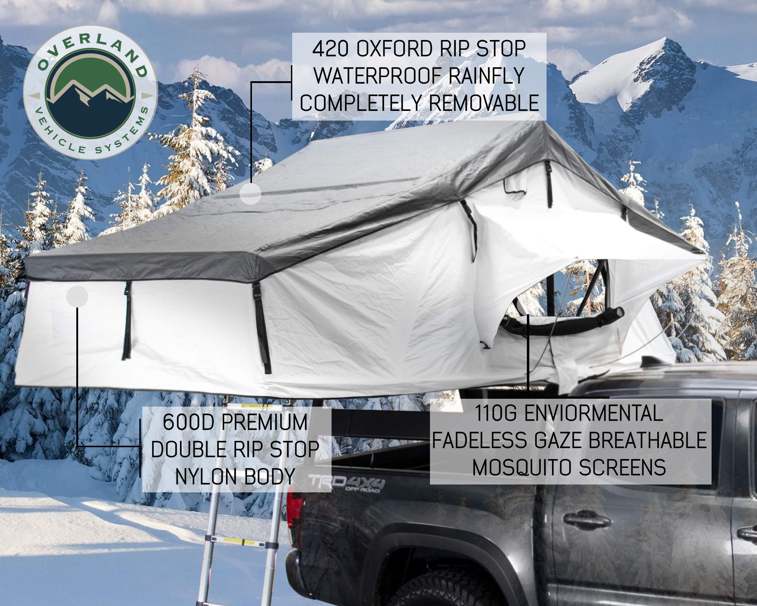 Nomadic 3 Extended Roof Top Tent - White Base with Gray Rain Fly