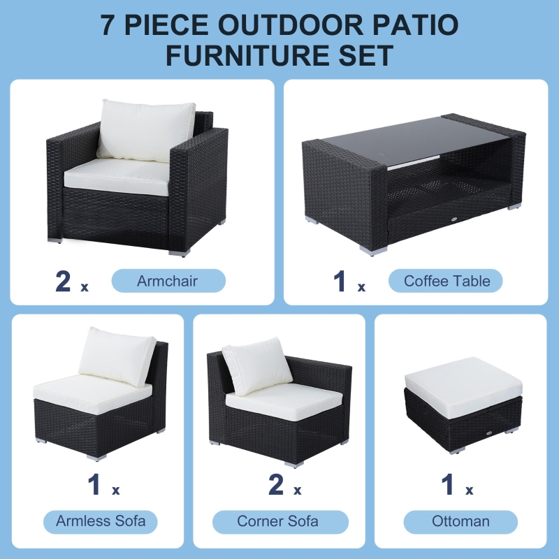 7Pc Rattan Set Patio Furniture Sofa Table Sectional Wicker