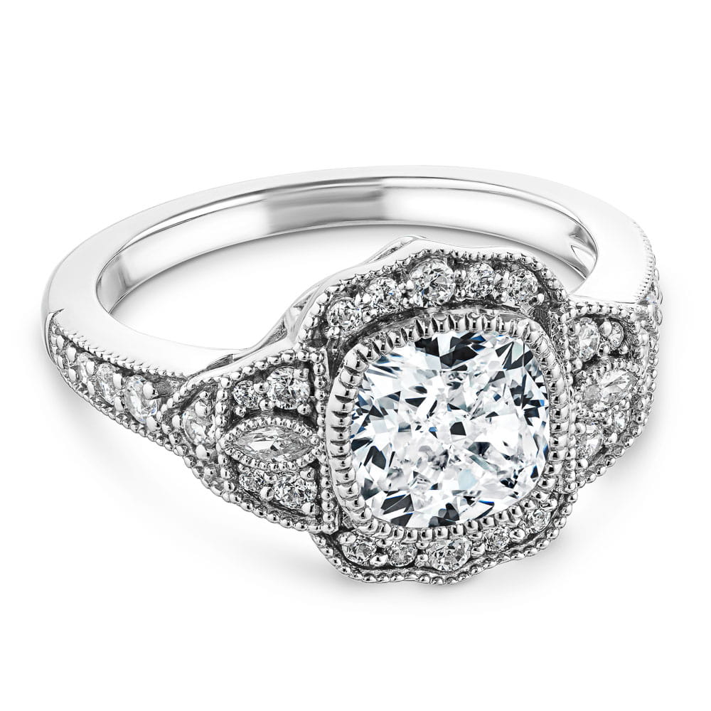 Kalina Cushion Lab Grown Diamond Vintage Side Stone Engagement Ring
