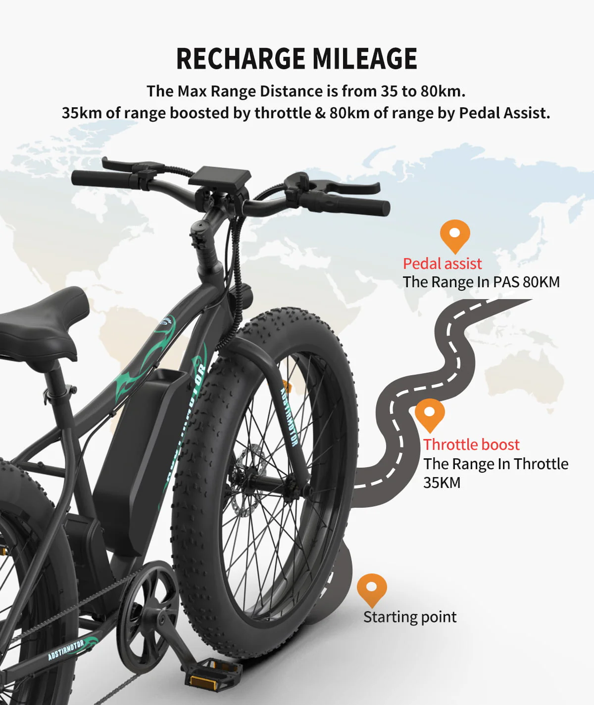 Aostirmotor 26in Fat Tire Electric Mountain Bike, 500W, 36V 13Ah