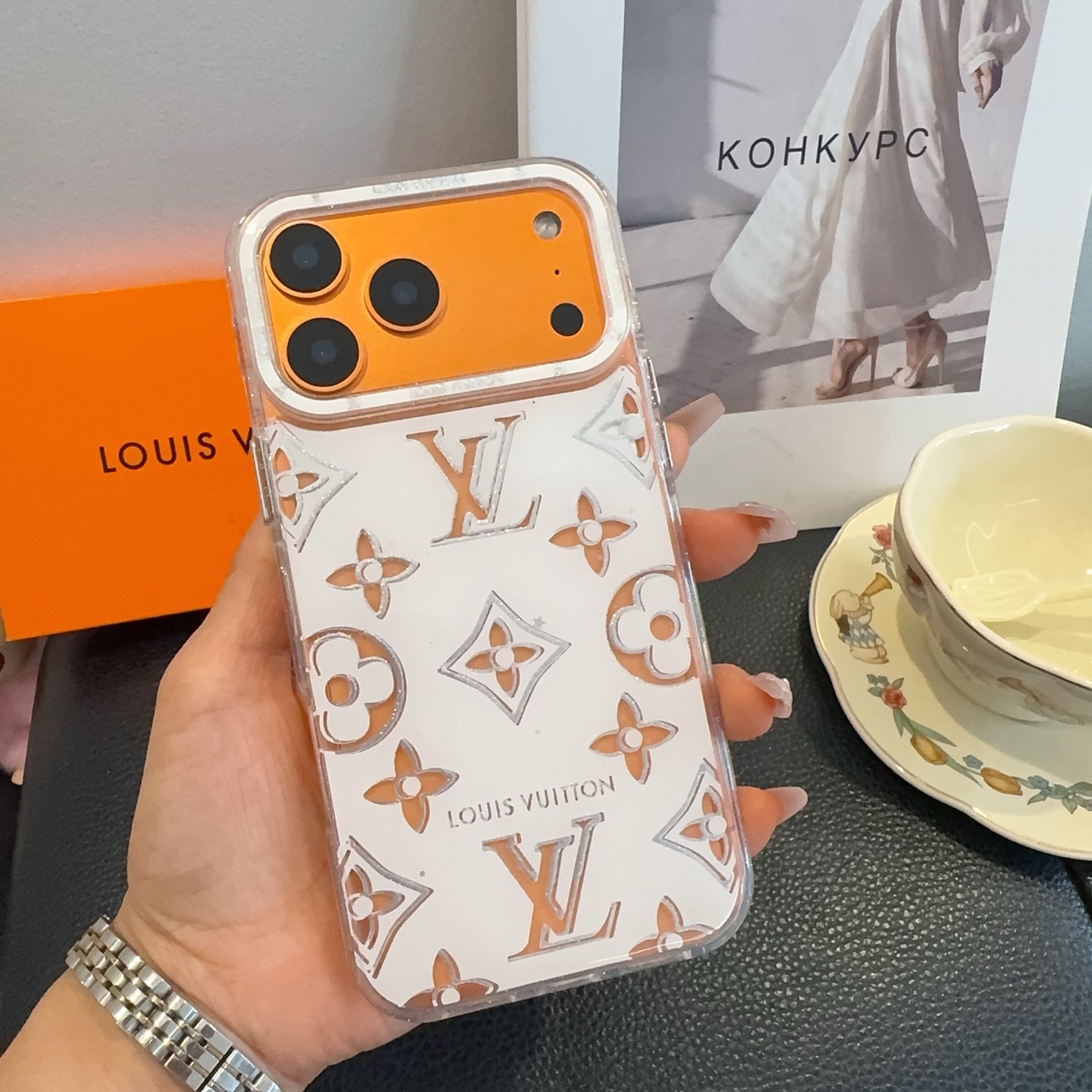 Louis Vuitton Transparent Glitter Monogram Electroplated Luxury Shockproof Phone Case