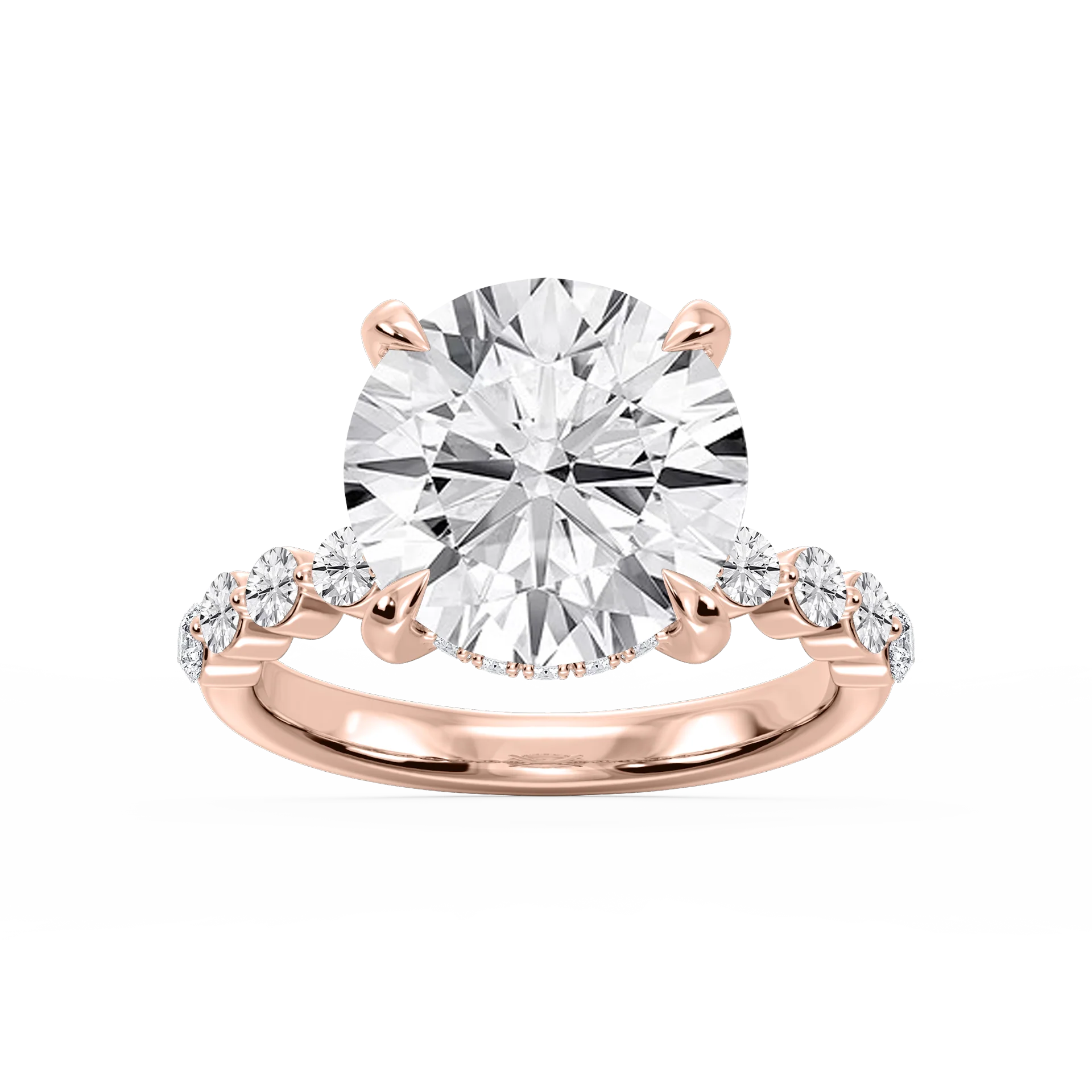 Callie Round Lab Grown Diamond Single Shared Prong Hidden Halo Engagement Ring