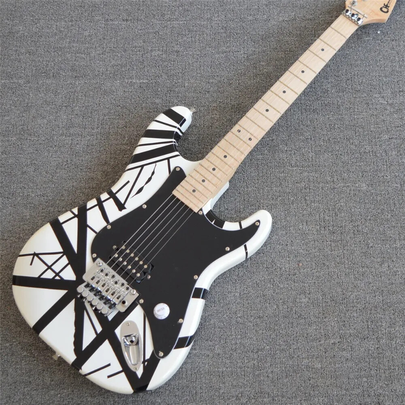 White Black Stripe Electric Guitar Floyd Rose Tremolo Bridge Locking Nut