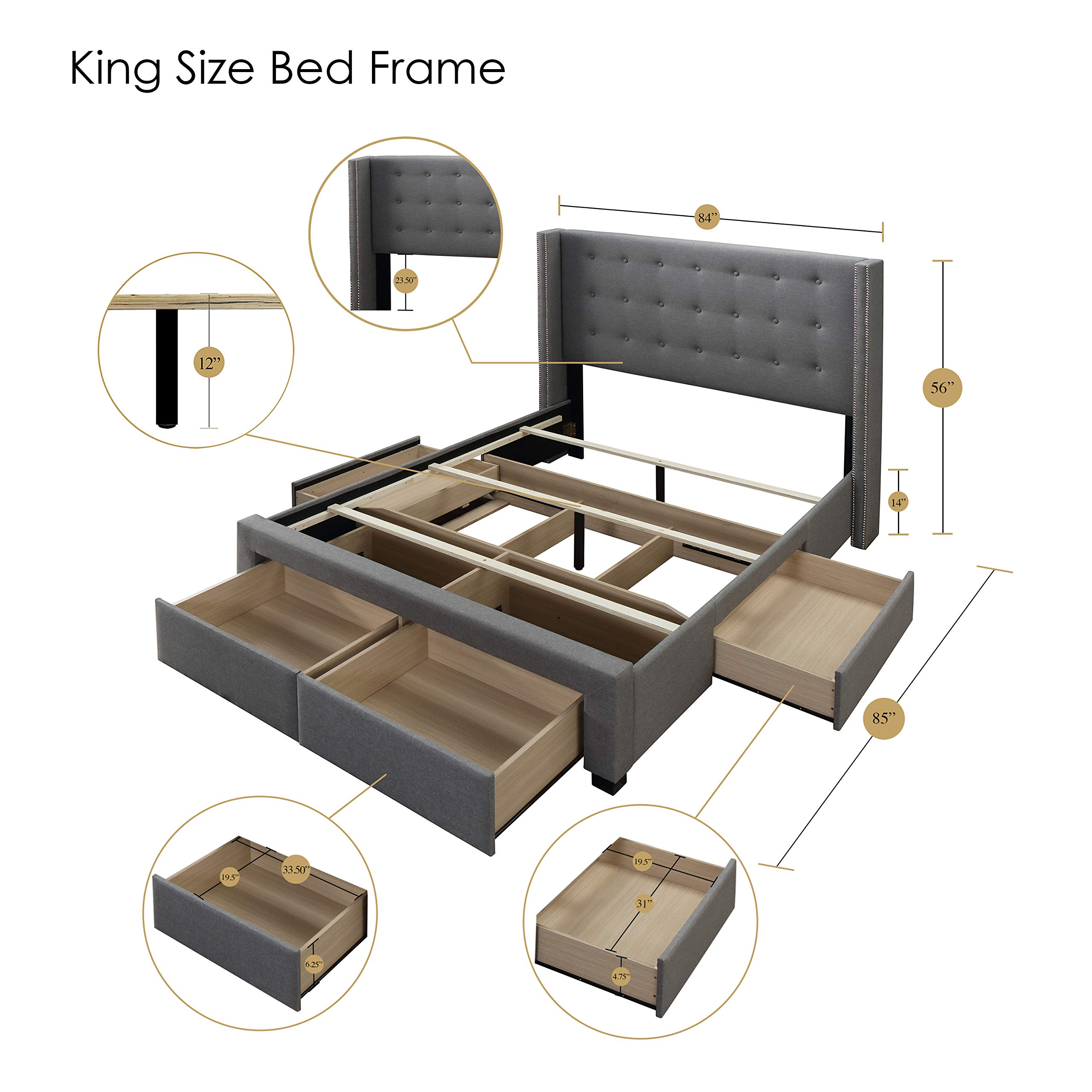 Savoy Tufted Upholstered Wingback Panel Storage Bed Frame