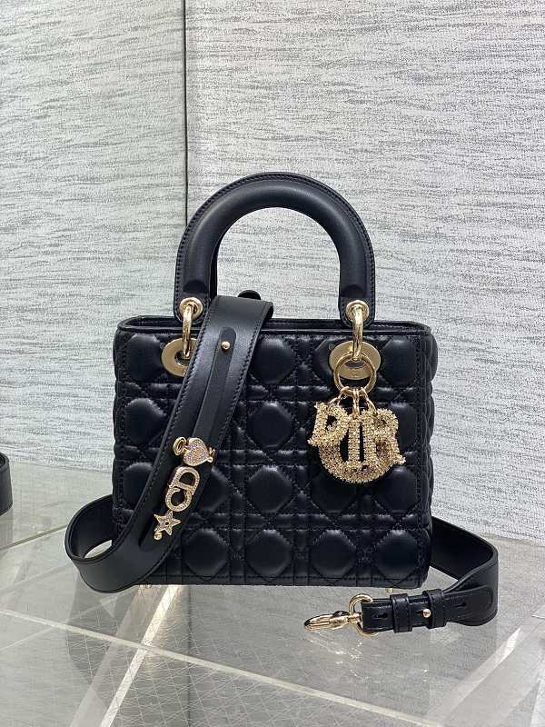Lady Dior Medium Bag Black Gold Hardware