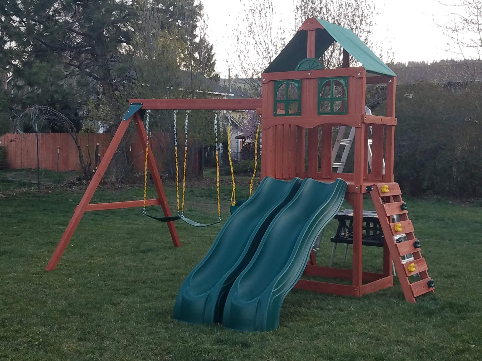 Deluxe Wooden Swing Set with Vinyl Canopy Roof