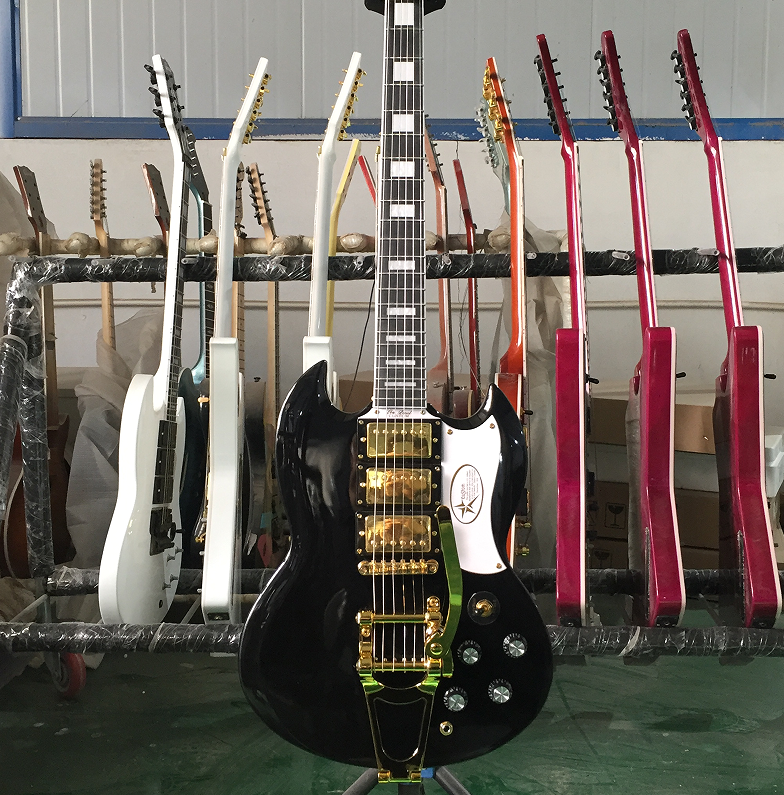 Hot Electric Guitar Black H-H-H Pickups Tremolo Bridge Mahogany Body