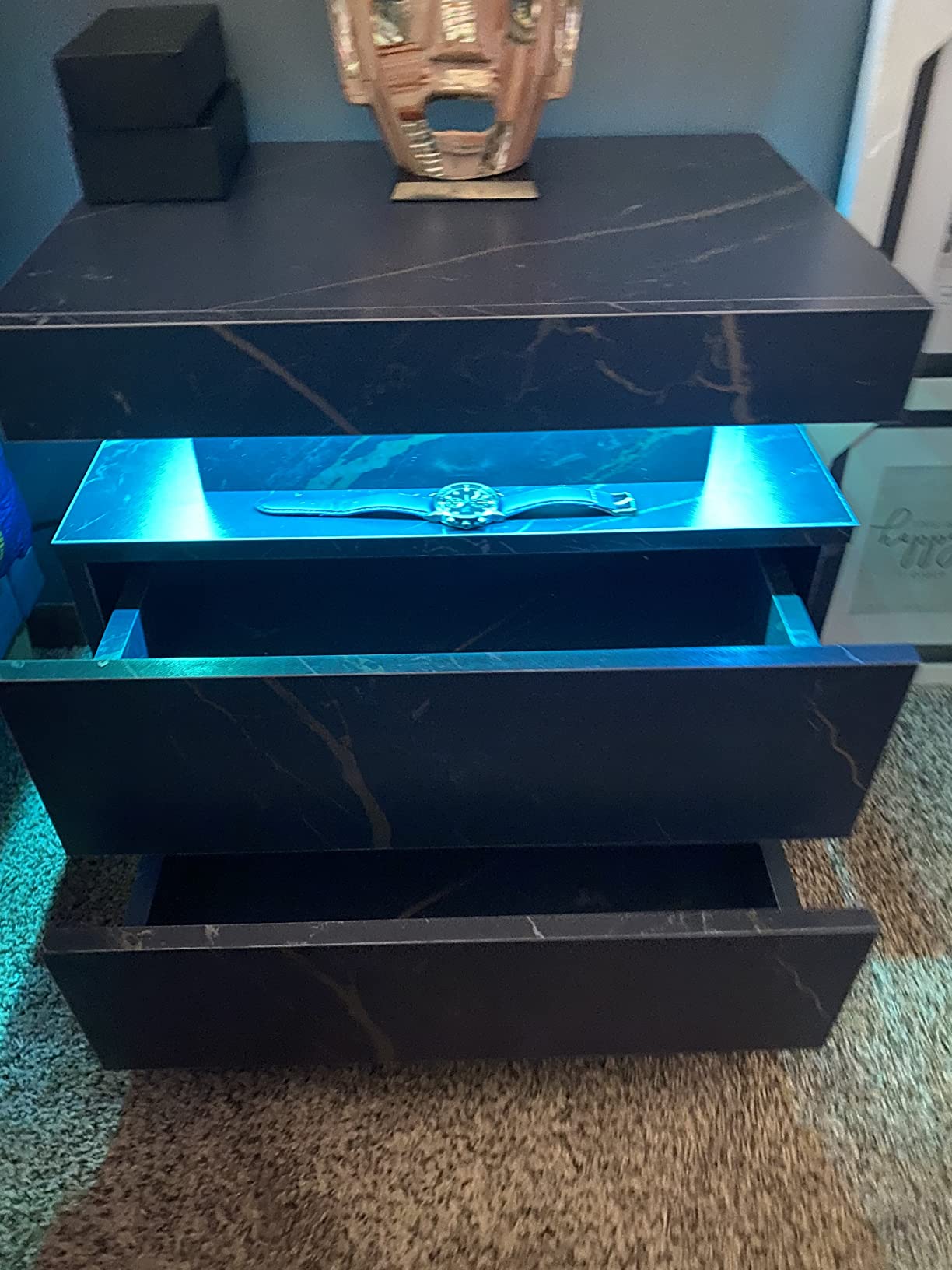 Nightstand Set of 2 LED Nightstand with 2 Drawers