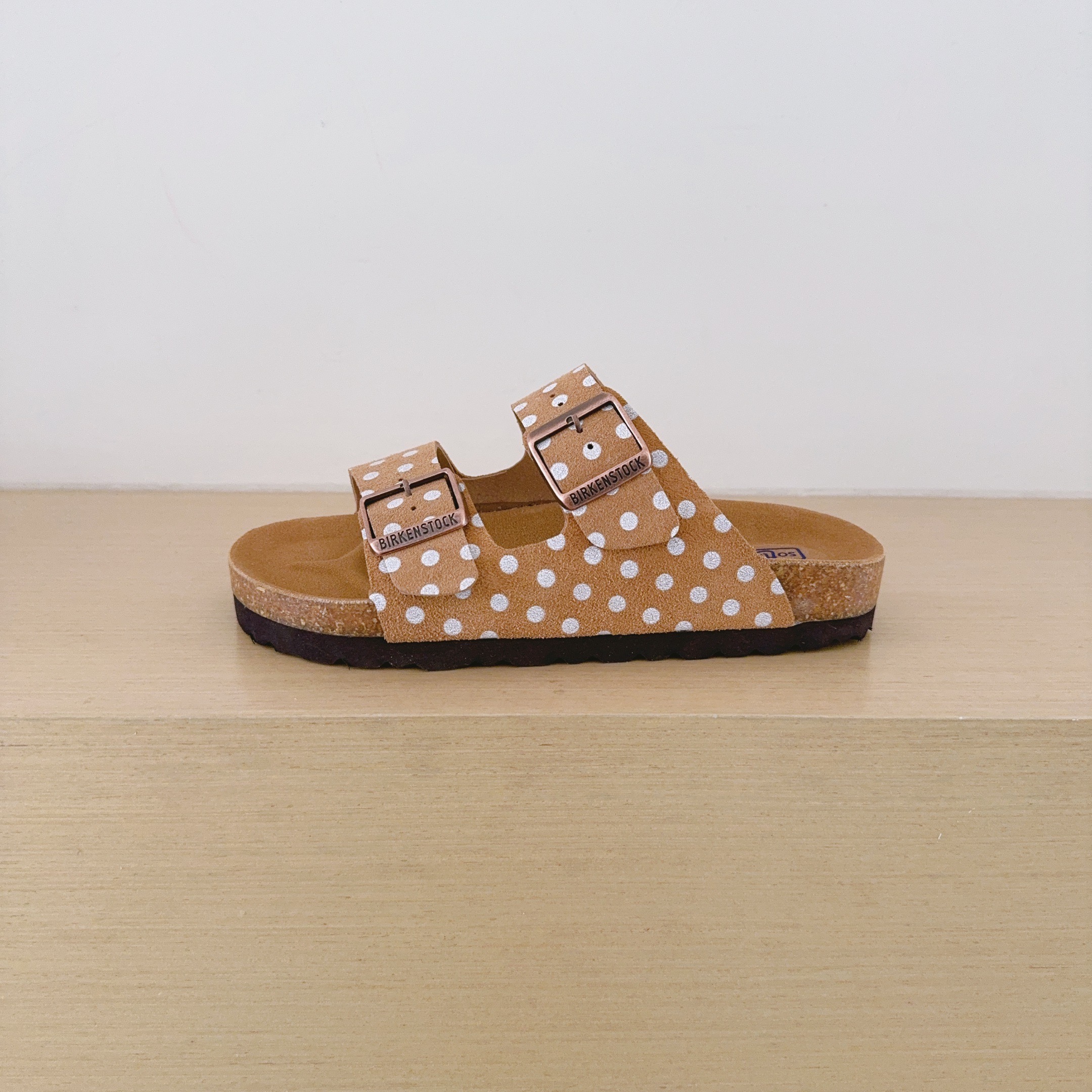 Polka Dot Birken-Style Two-Strap Sandals