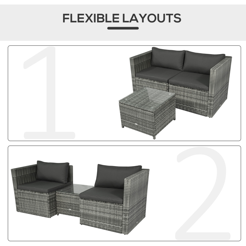 3 Pieces Patio PE Rattan Bistro Set Cushioned Armchair Sofa and