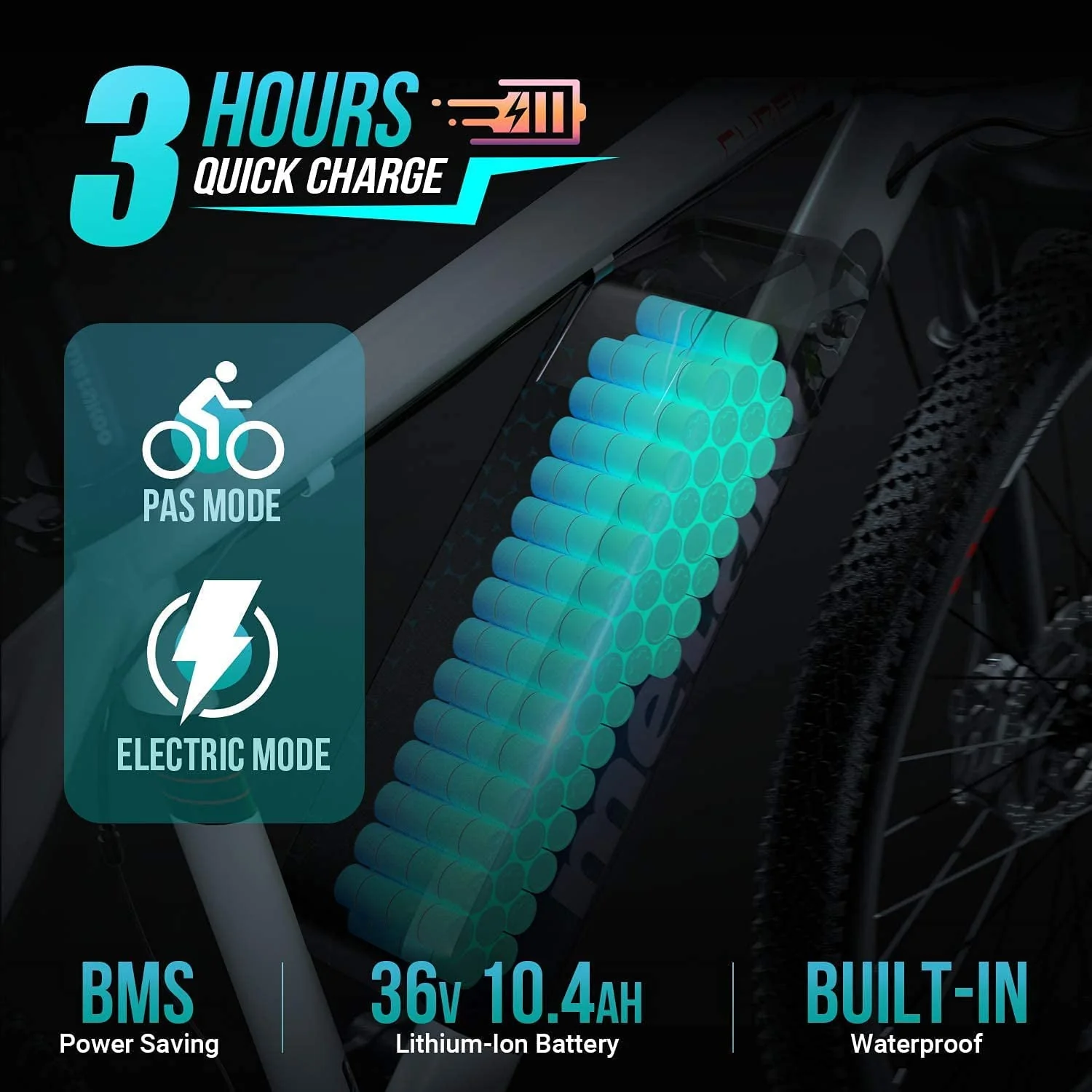 Metakoo 26in Electric Mountain Bike, 350W, 36V, Black