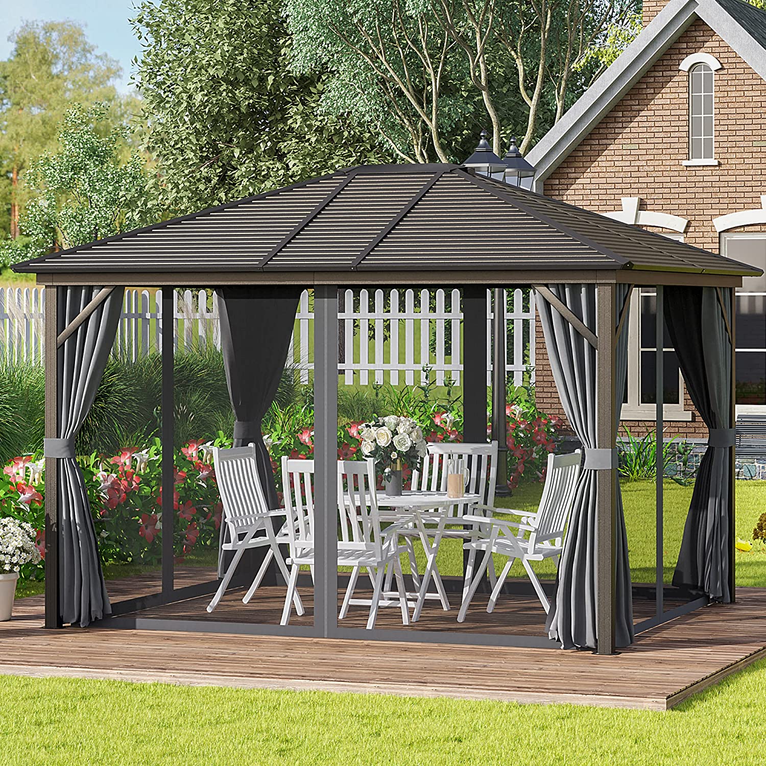 Deluxe Steel Hardtop Patio Gazebo Garden Sun Shelter
