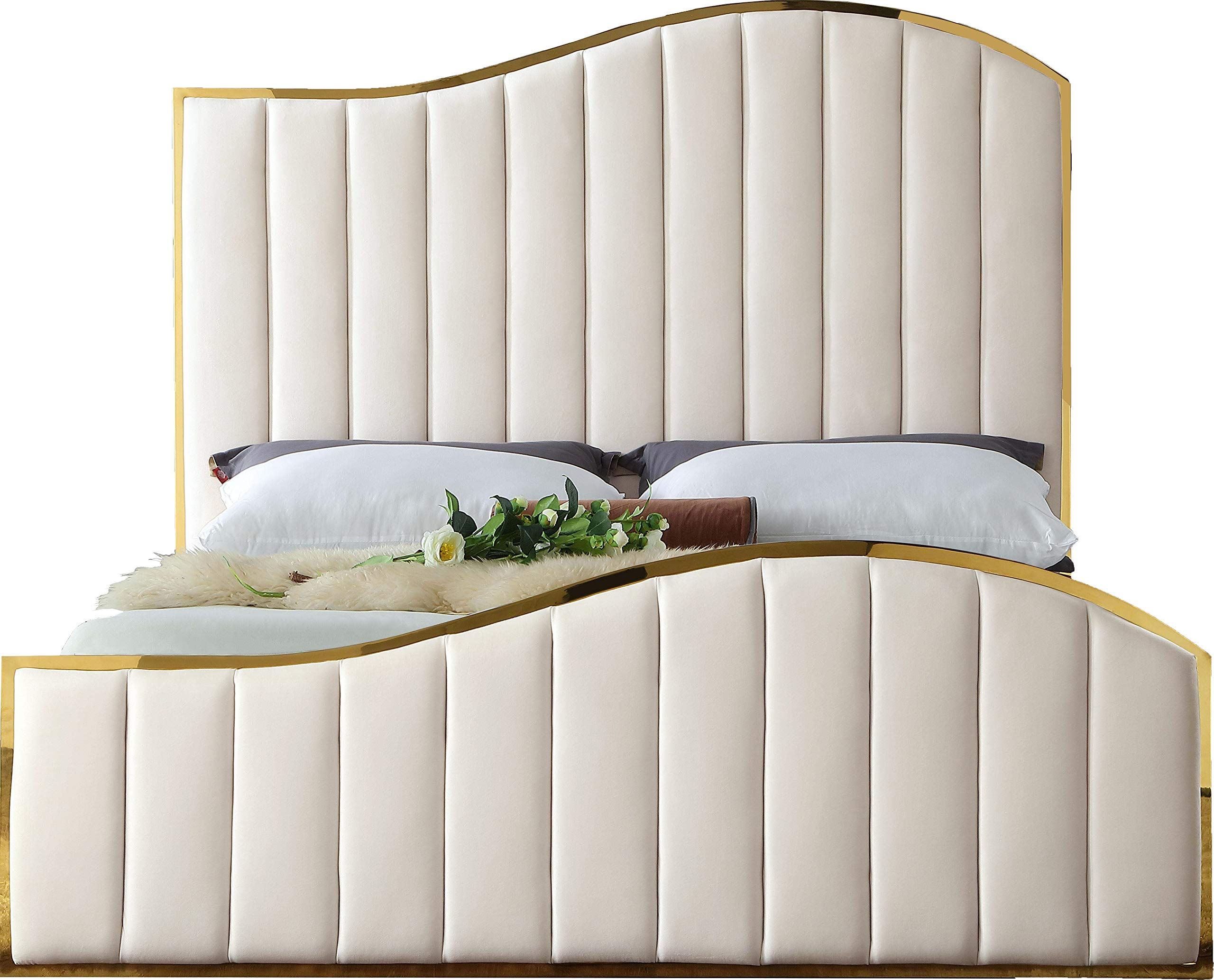Contemporary Velvet Upholstered Bed With Channel Tufting &