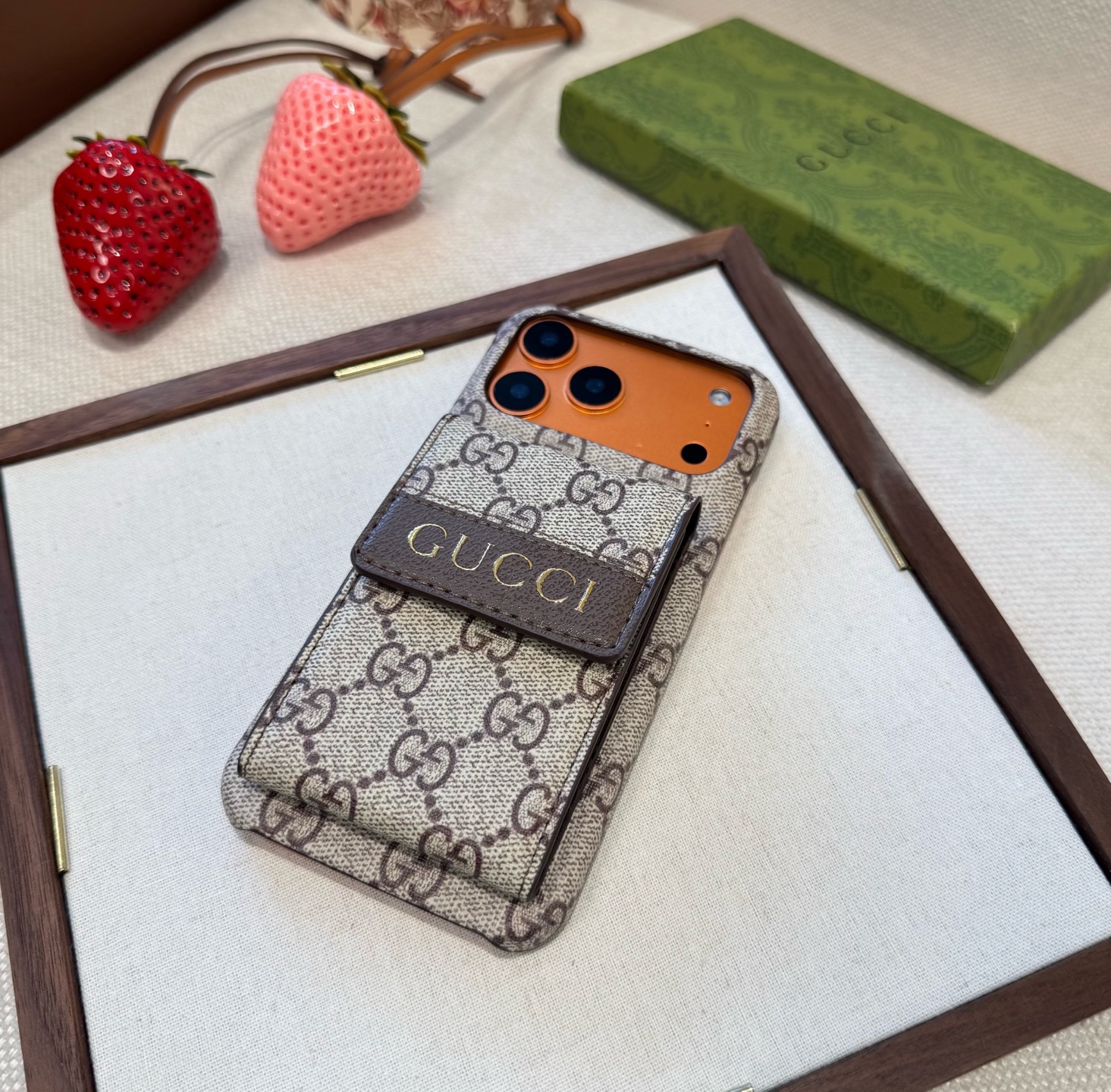 Gucci GG Supreme Monogram Card Holder Wallet Leather Luxury Phone Case
