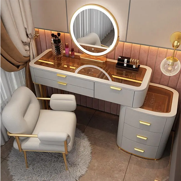 Vanity Desk with Mirror & Lights Glass Dressing Table