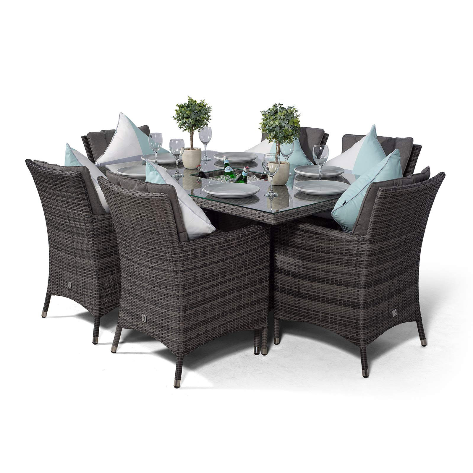 Rattan Garden Dining Table & 6 Chairs with Cushions