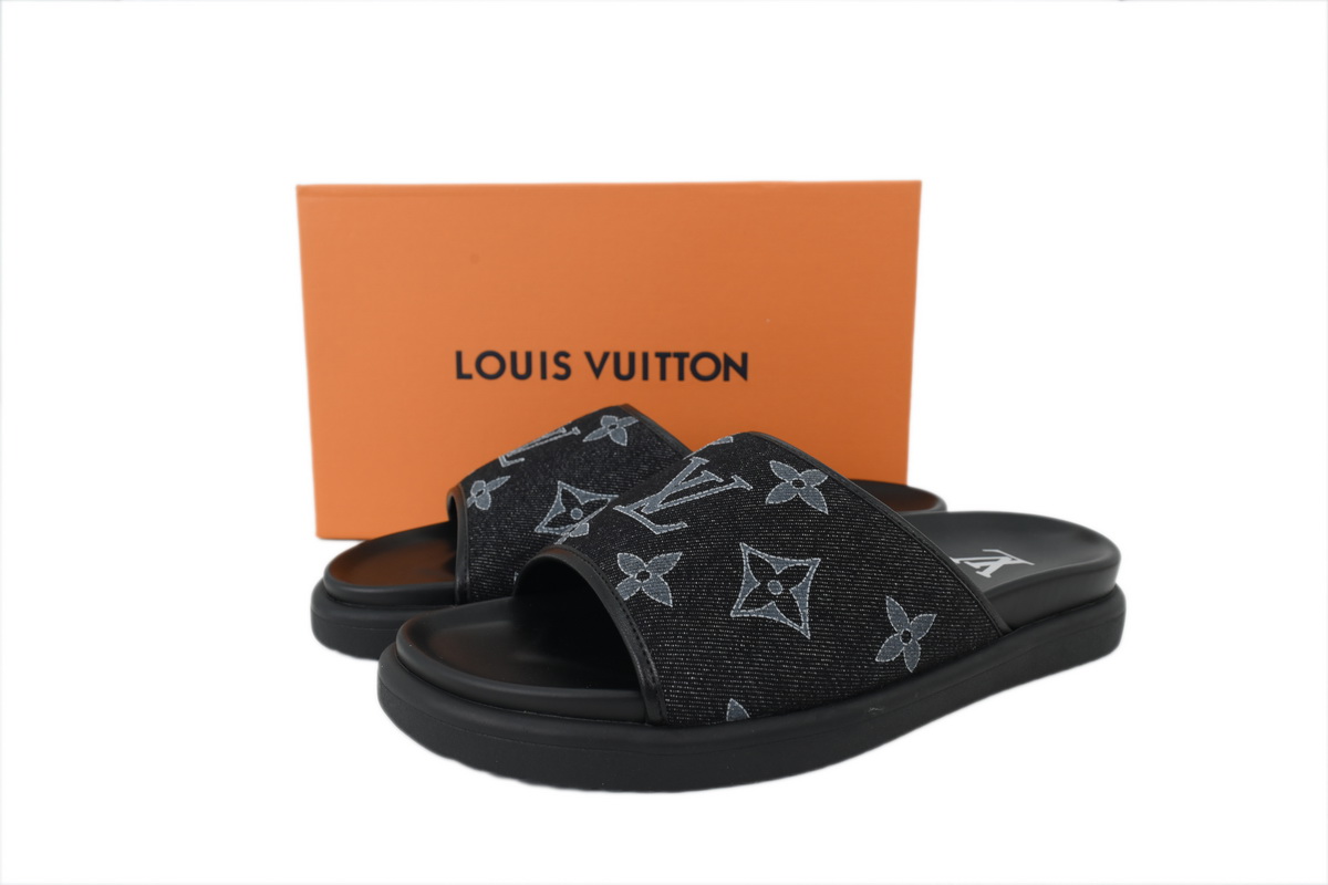 LOUIS VUITTON Slippers Black Denim Fabric
