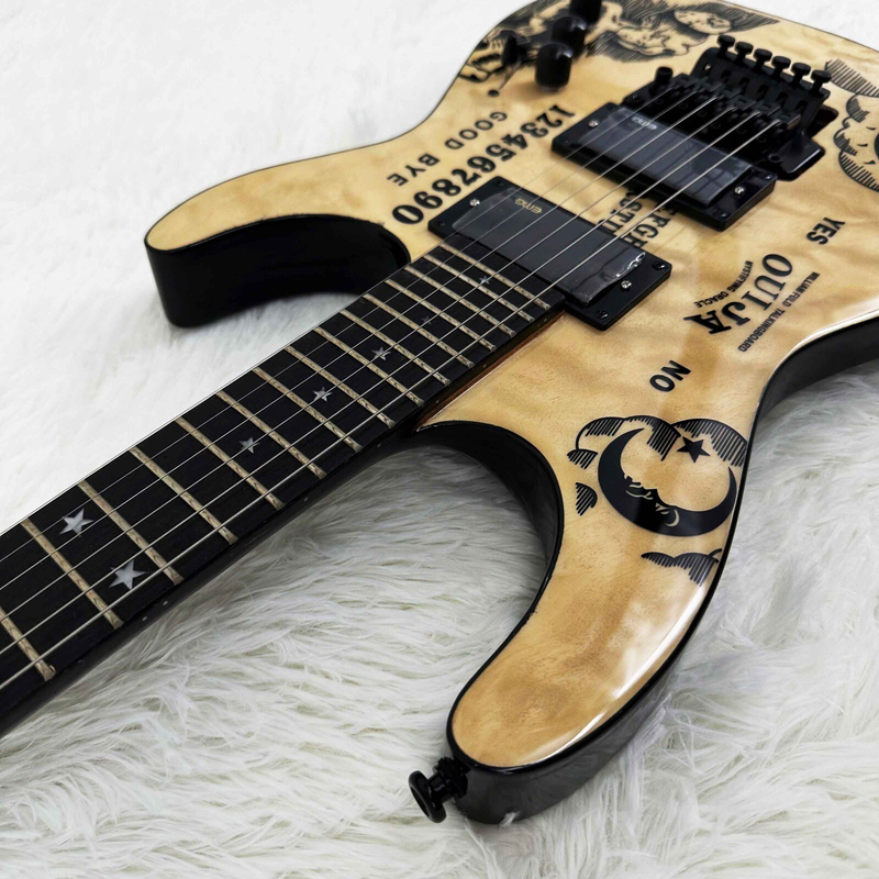 Hot Sale Custom Natural Ouija Electric Guitar Moon Inlays 2H Pickups 6 strings