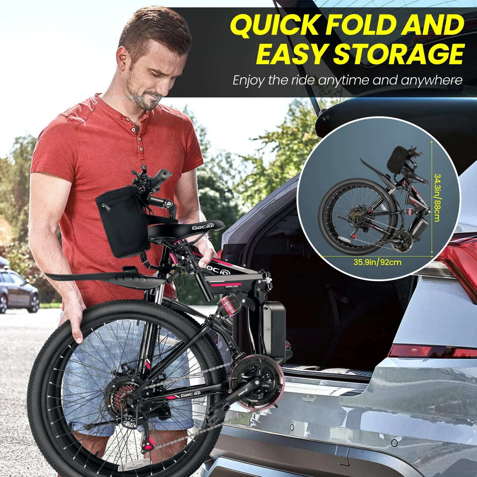 Gocio 26in Folding Electric Mountain Bike, 500W, Full Suspension