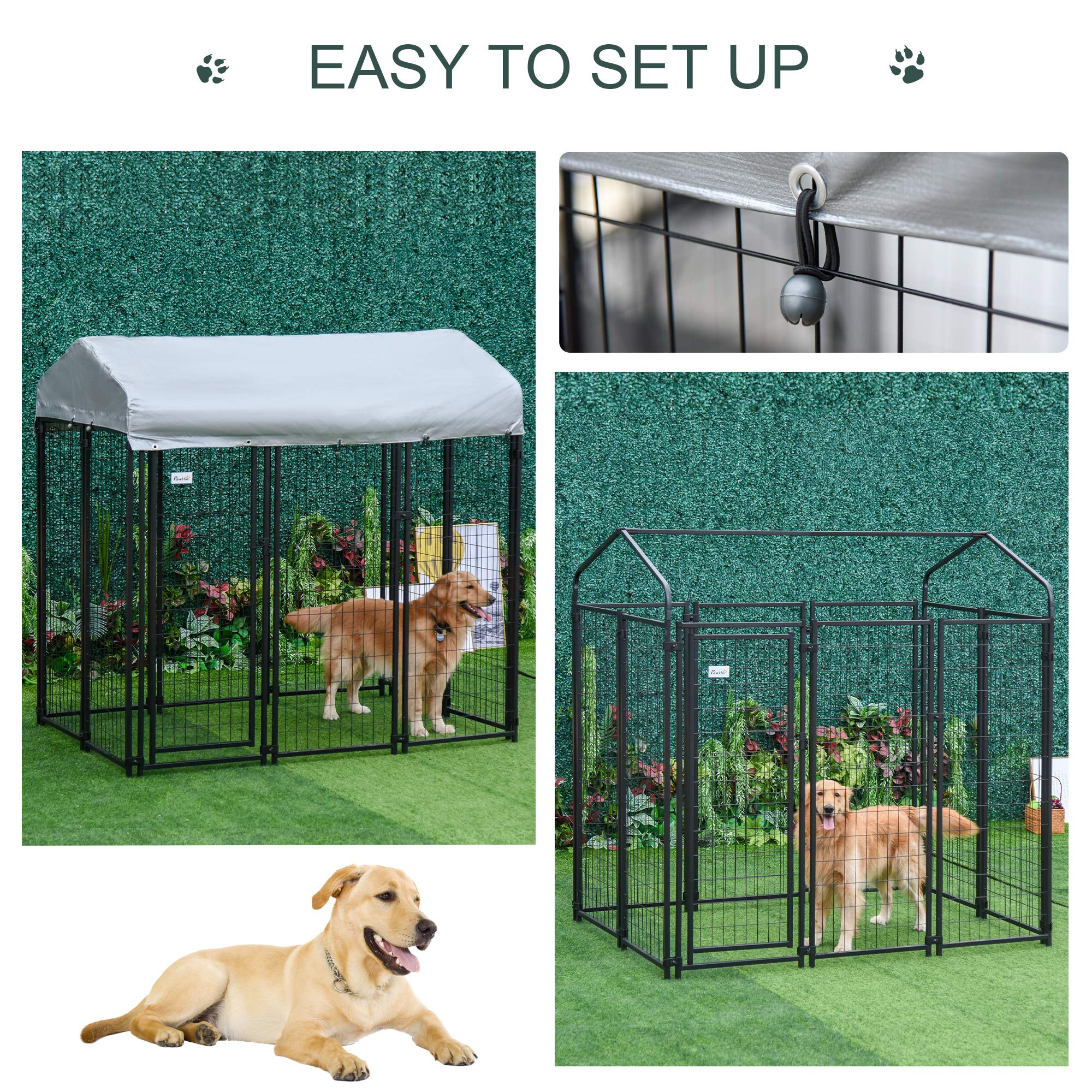 Dog Kennel Steel Fence with UV-Resistant Cloth Roof